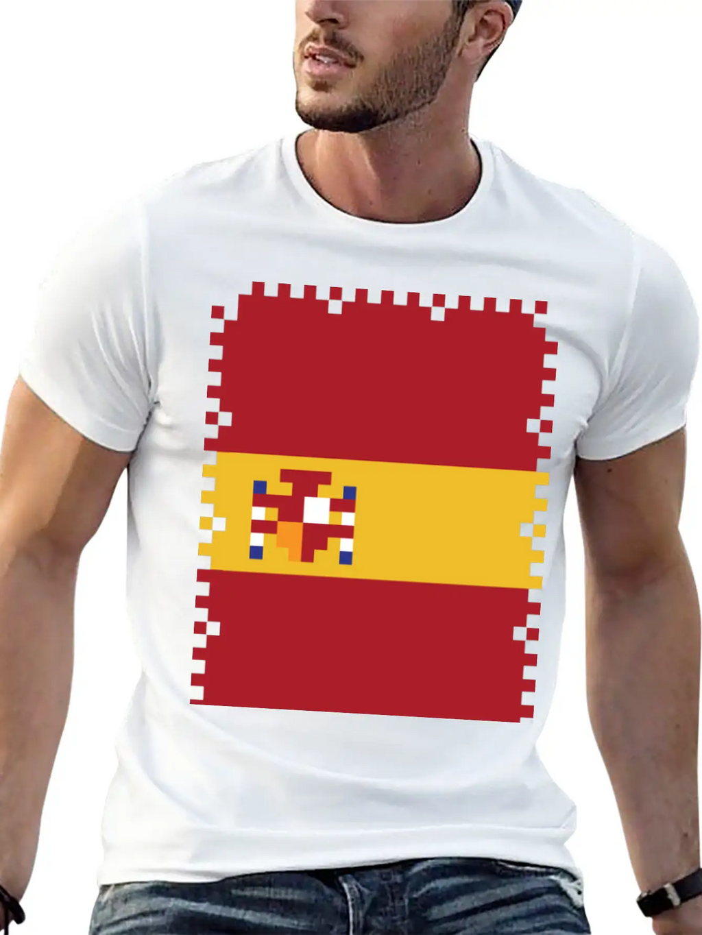 Flag Of Spain - Post Stamp - Pixel Art Basic Graphic T-Shirt – Daily Comfort In Soft Cotton
