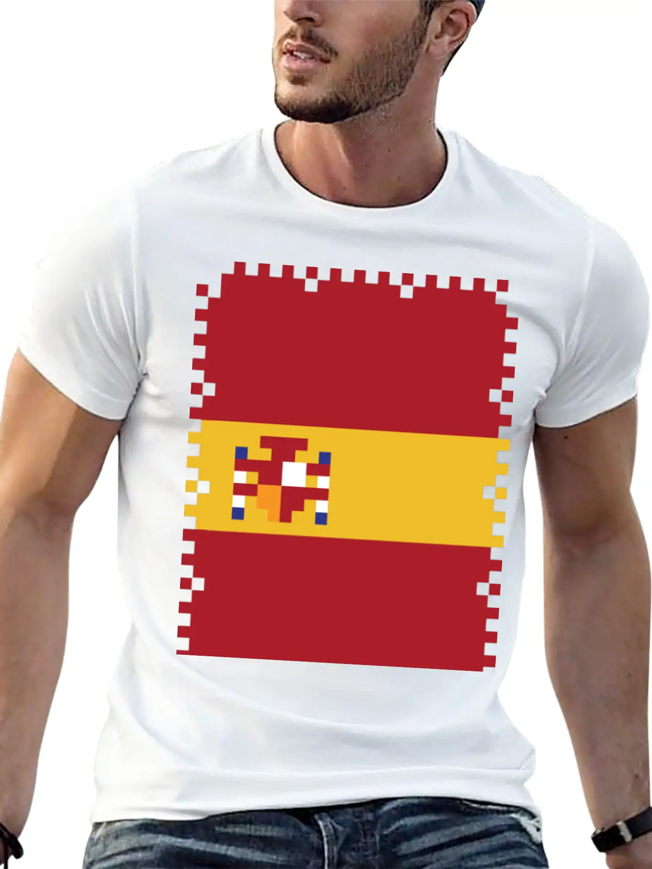 Flag Of Spain - Post Stamp - Pixel Art Basic Graphic T-Shirt – Daily Comfort In Soft Cotton