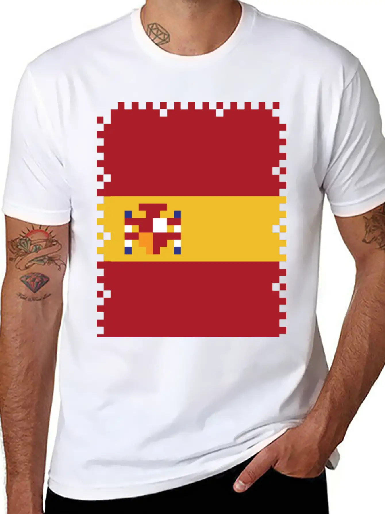 Flag Of Spain - Post Stamp - Pixel Art Basic Graphic T-Shirt – Daily Comfort In Soft Cotton