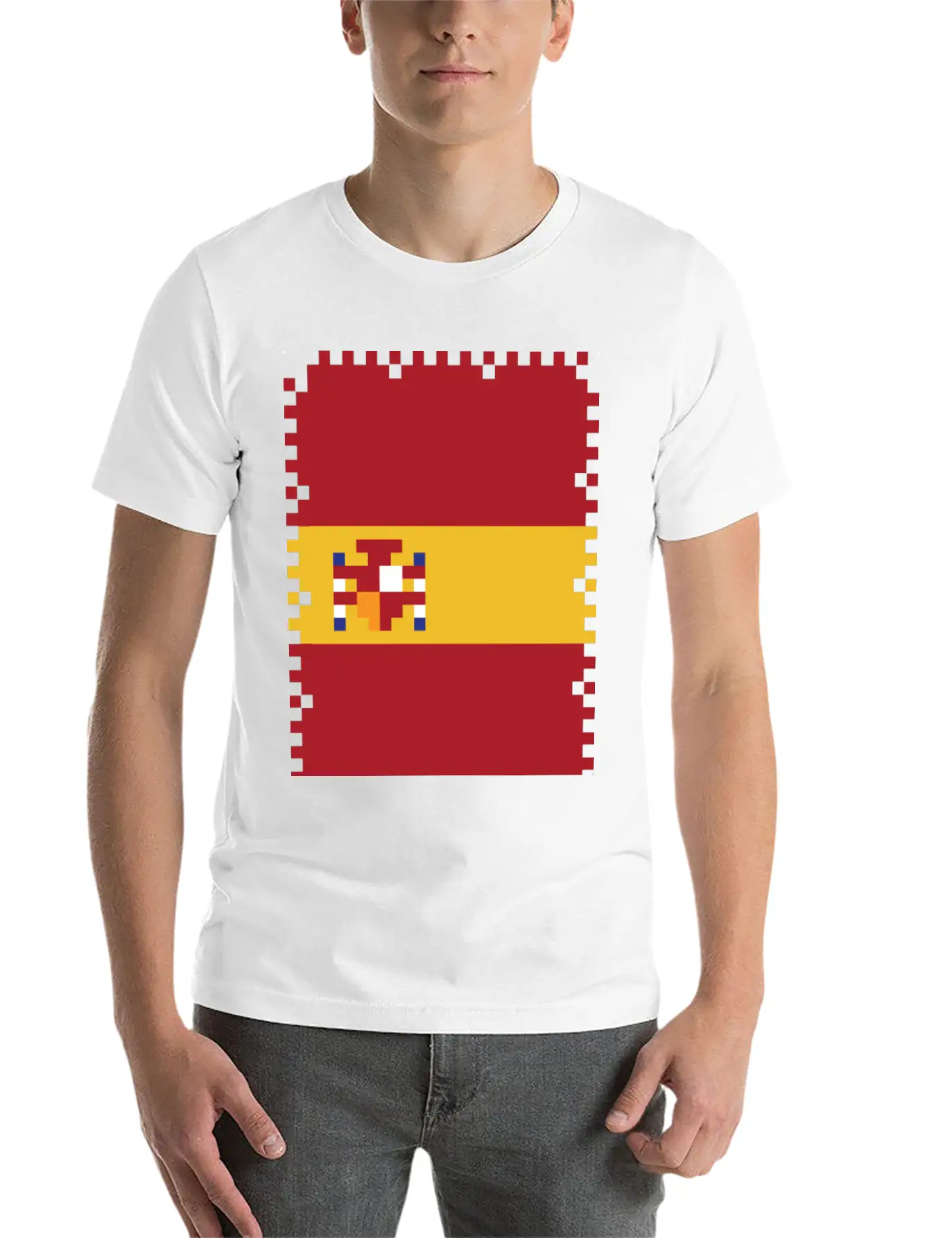 Flag Of Spain - Post Stamp - Pixel Art Basic Graphic T-Shirt – Daily Comfort In Soft Cotton