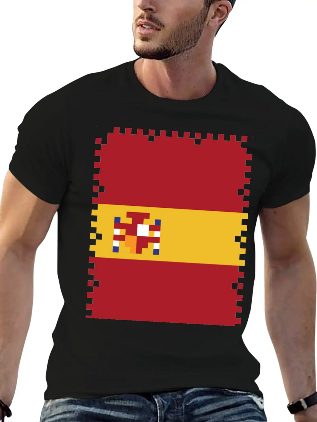 Flag Of Spain - Post Stamp - Pixel Art Basic Graphic T-Shirt – Daily Comfort In Soft Cotton