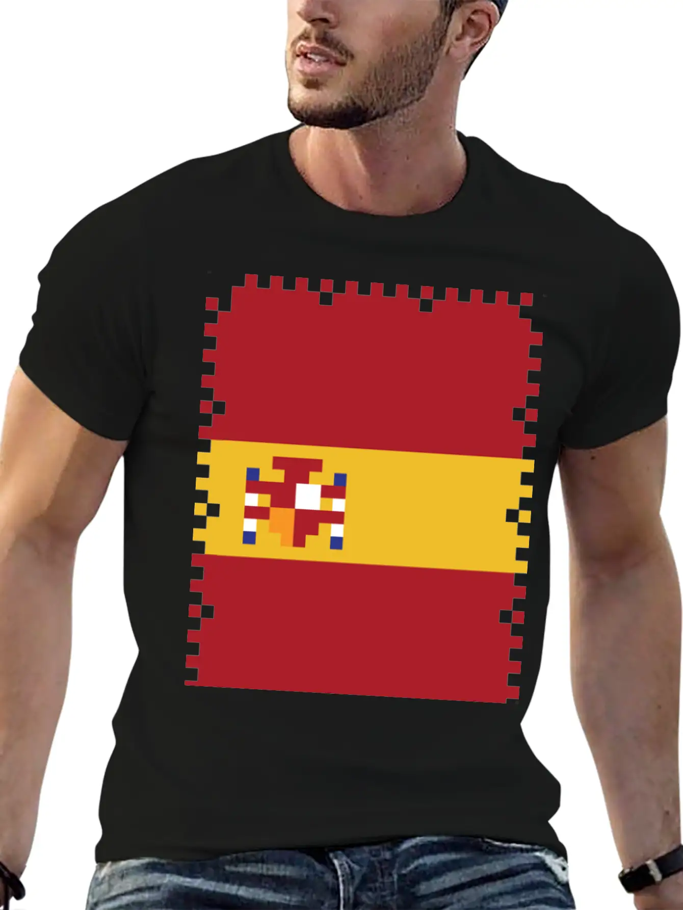 Flag Of Spain - Post Stamp - Pixel Art Basic Graphic T-Shirt – Daily Comfort In Soft Cotton