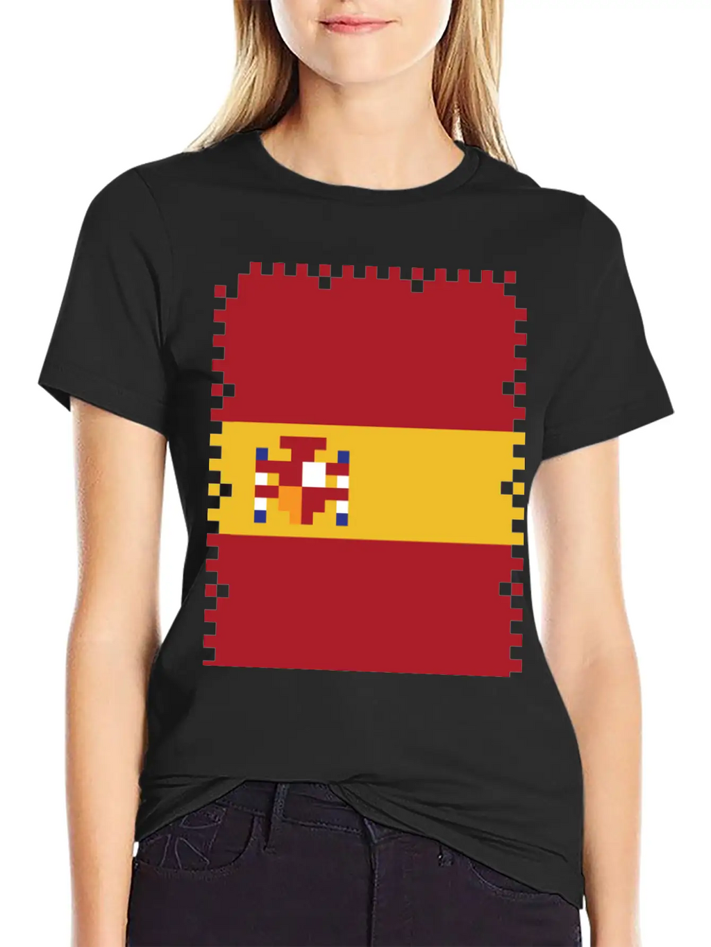 Flag Of Spain - Post Stamp - Pixel Art Basic Graphic T-Shirt – Daily Comfort In Soft Cotton