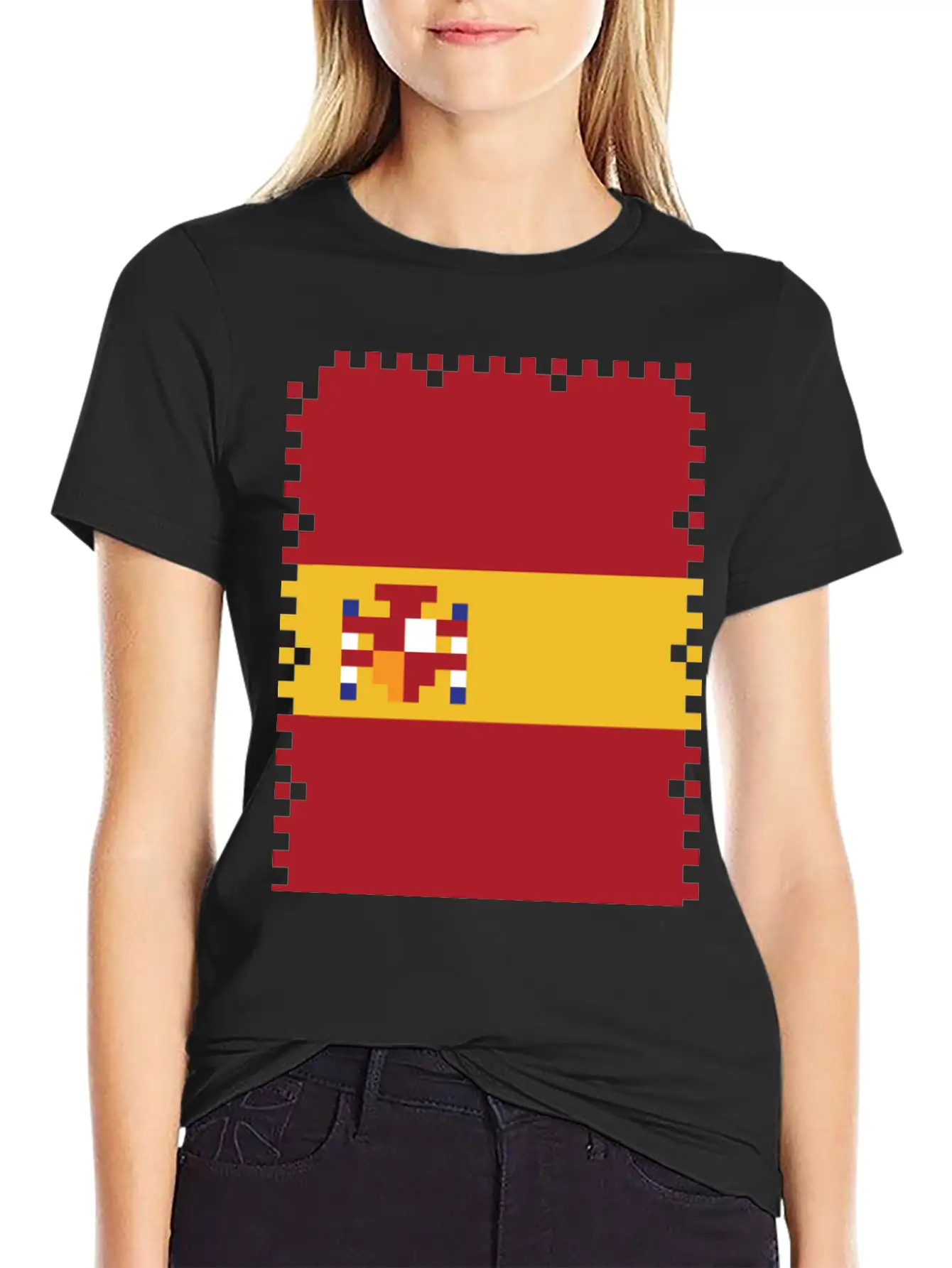 Flag Of Spain - Post Stamp - Pixel Art Basic Graphic T-Shirt – Daily Comfort In Soft Cotton