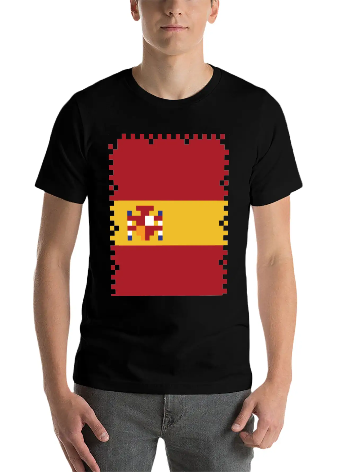 Flag Of Spain - Post Stamp - Pixel Art Basic Graphic T-Shirt – Daily Comfort In Soft Cotton