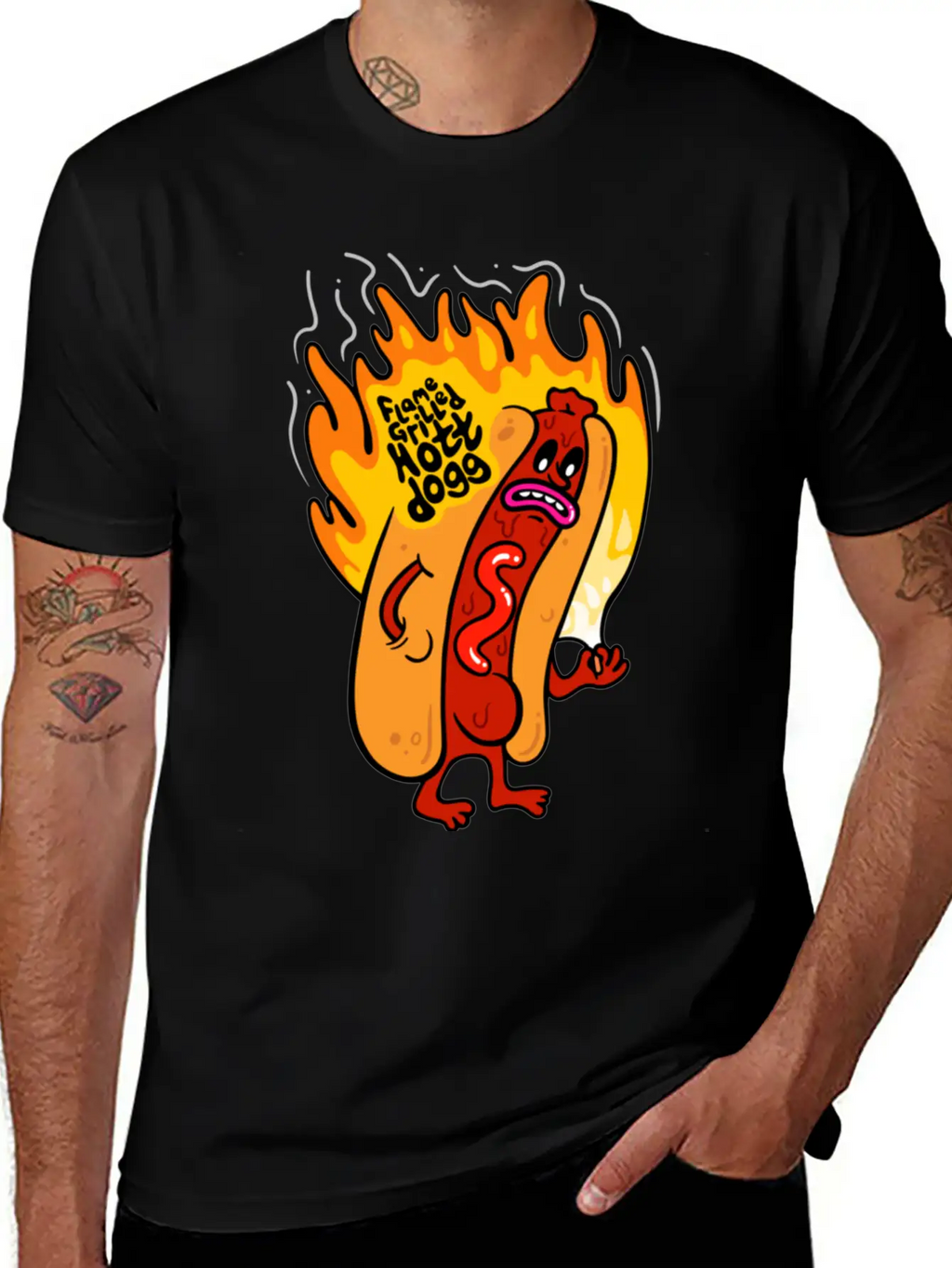 Flame Grilled Hott Dogg Breathable Graphic T-Shirt – Perfect For Casual Days