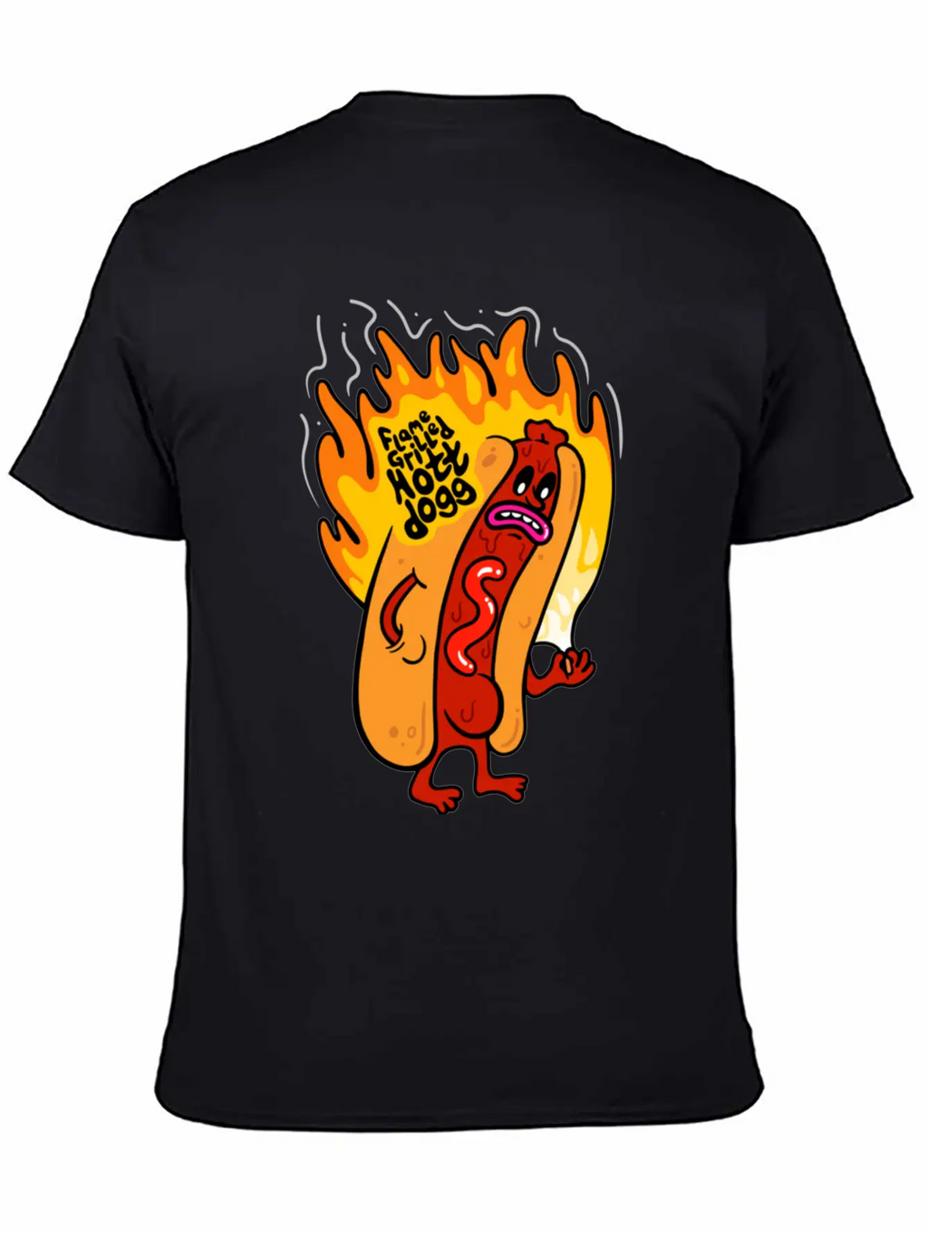 Flame Grilled Hott Dogg Breathable Graphic T-Shirt – Perfect For Casual Days