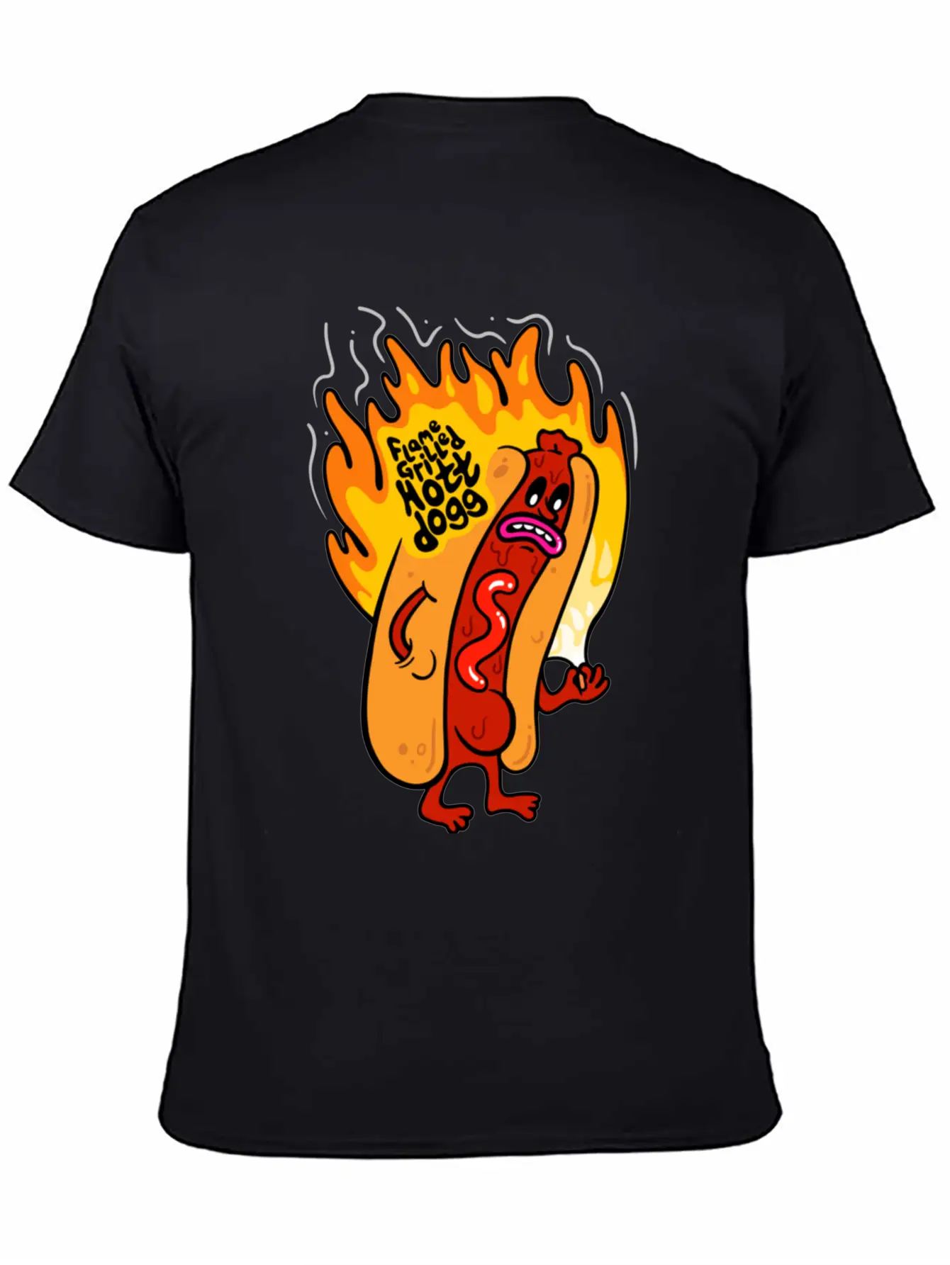 Flame Grilled Hott Dogg Breathable Graphic T-Shirt – Perfect For Casual Days