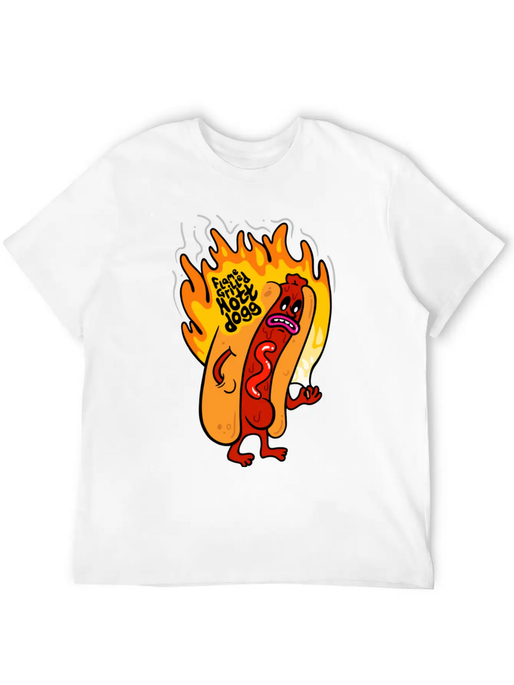Flame Grilled Hott Dogg Breathable Graphic T-Shirt – Perfect For Casual Days