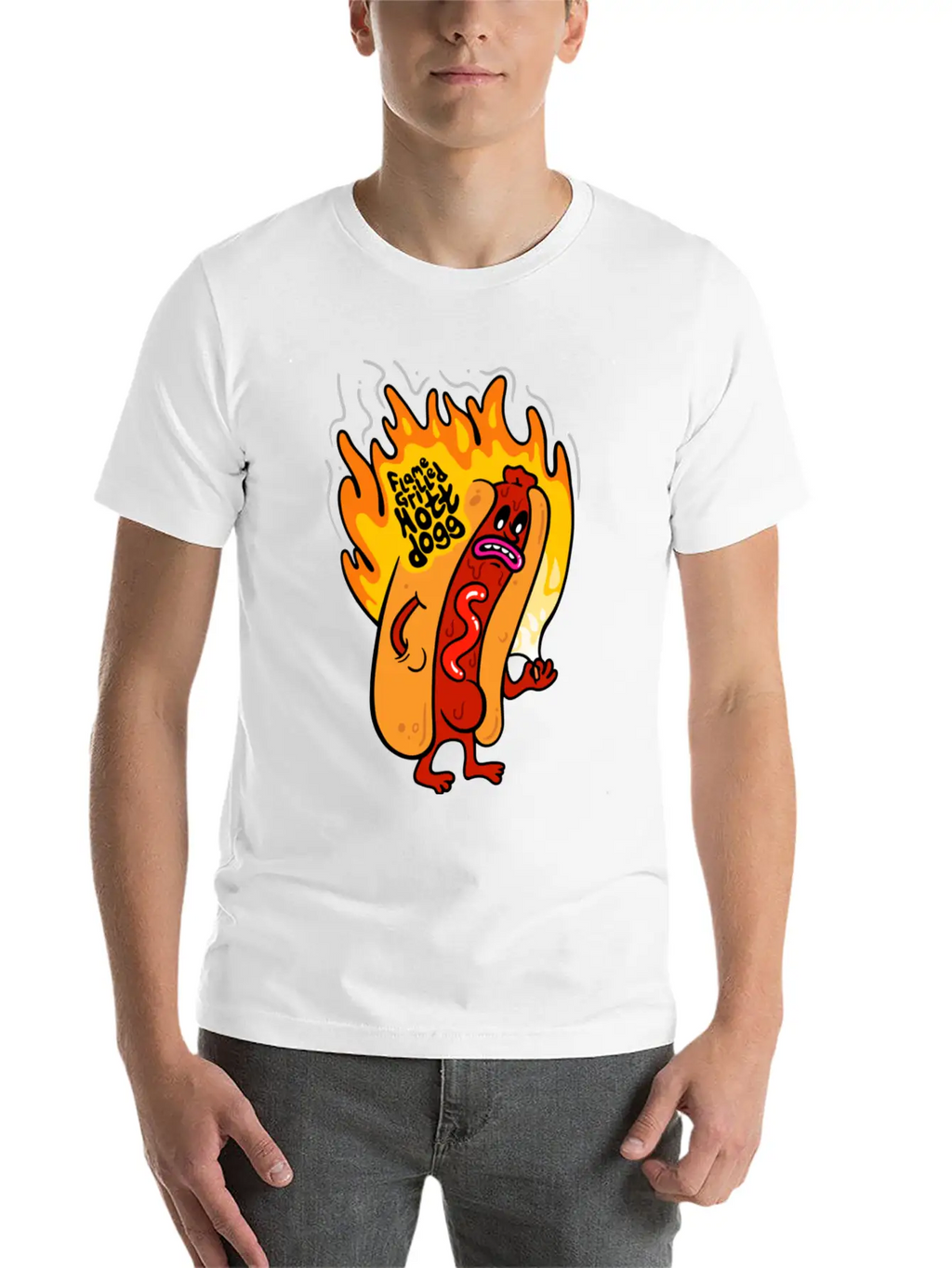 Flame Grilled Hott Dogg Breathable Graphic T-Shirt – Perfect For Casual Days