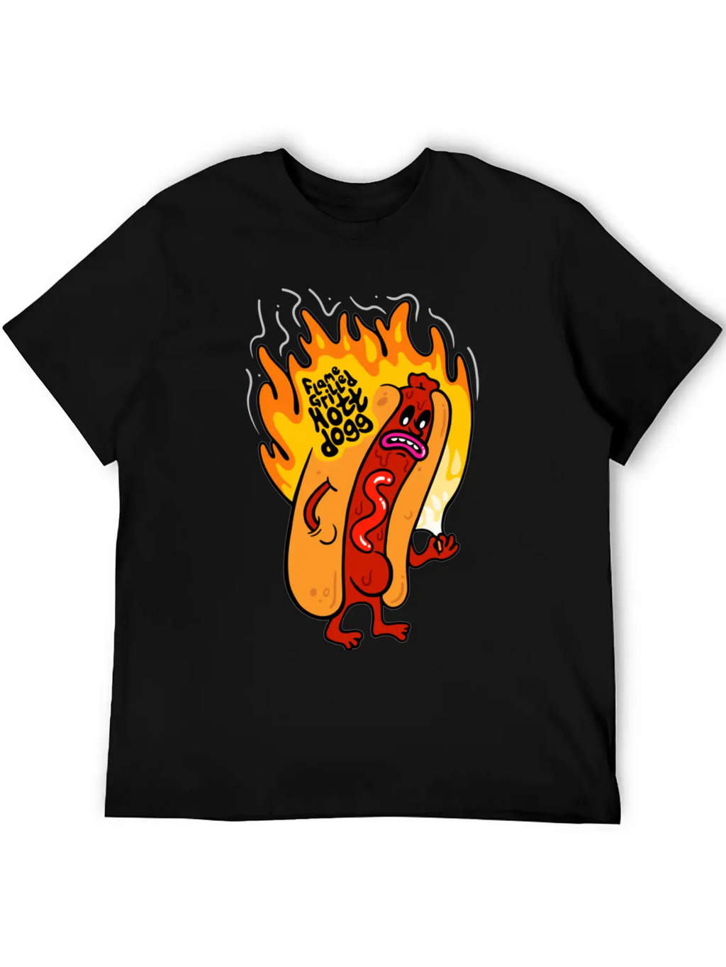 Flame Grilled Hott Dogg Breathable Graphic T-Shirt – Perfect For Casual Days