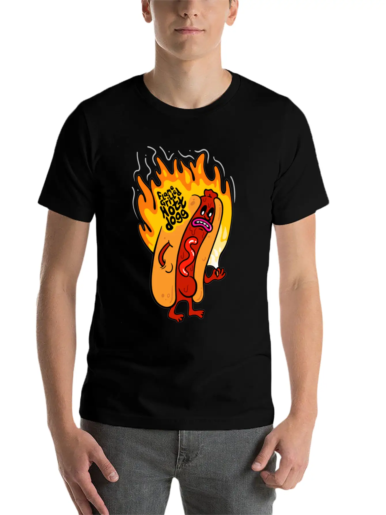 Flame Grilled Hott Dogg Breathable Graphic T-Shirt – Perfect For Casual Days