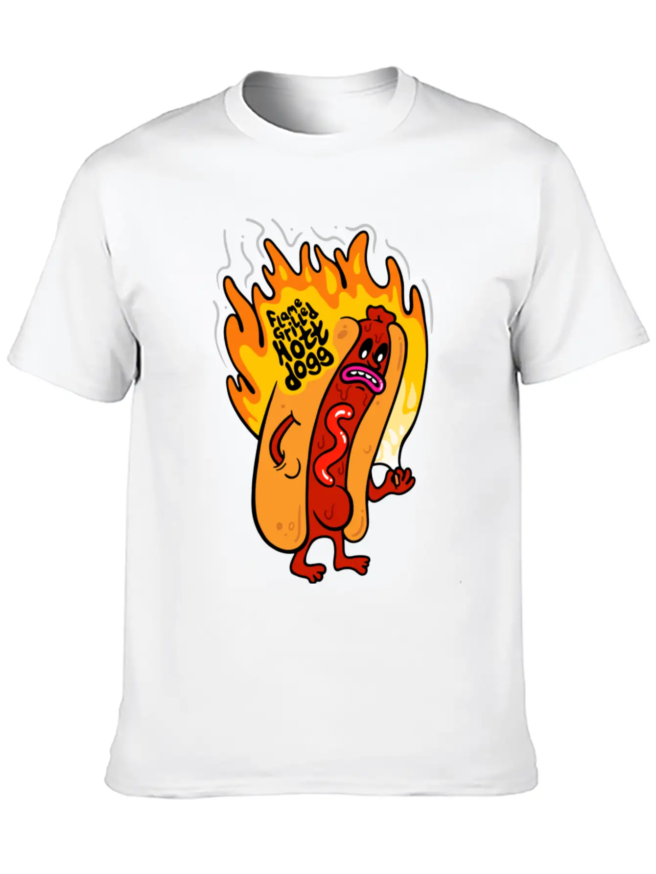 Flame Grilled Hott Dogg Breathable Graphic T-Shirt – Perfect For Casual Days