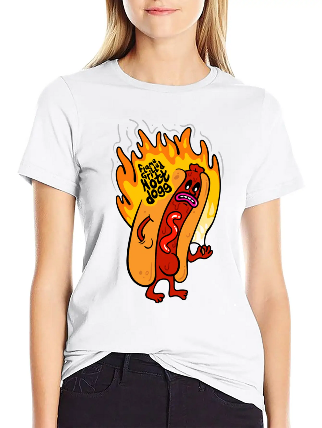 Flame Grilled Hott Dogg Breathable Graphic T-Shirt – Perfect For Casual Days