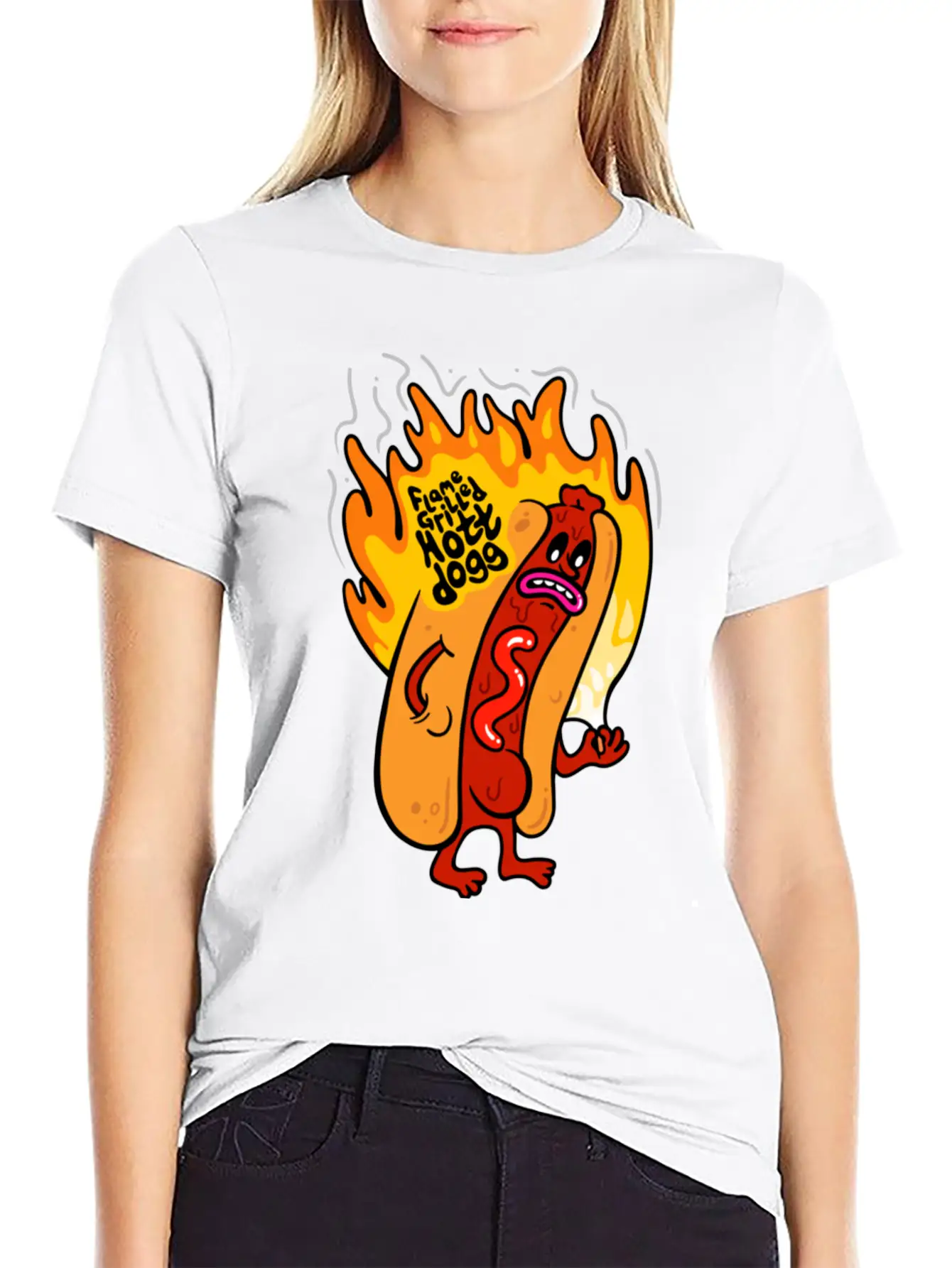 Flame Grilled Hott Dogg Breathable Graphic T-Shirt – Perfect For Casual Days