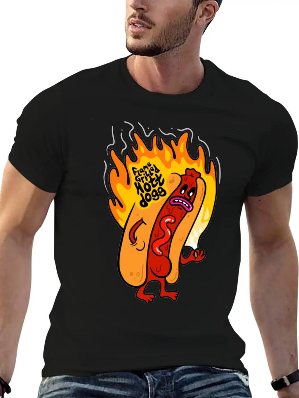 Flame Grilled Hott Dogg Breathable Graphic T-Shirt – Perfect For Casual Days