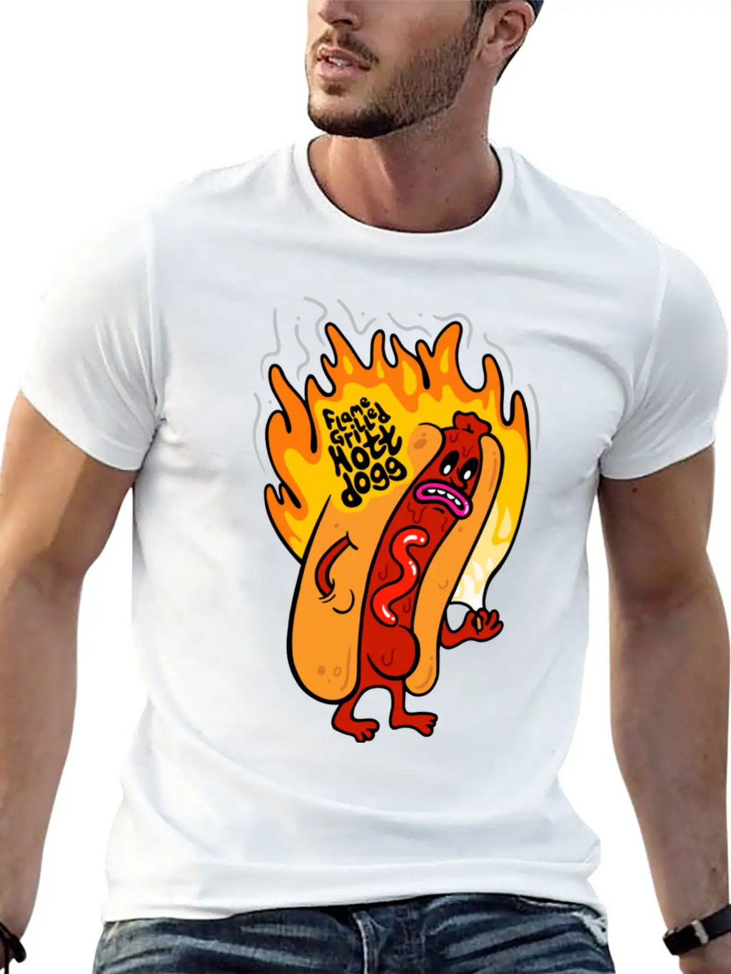 Flame Grilled Hott Dogg Breathable Graphic T-Shirt – Perfect For Casual Days