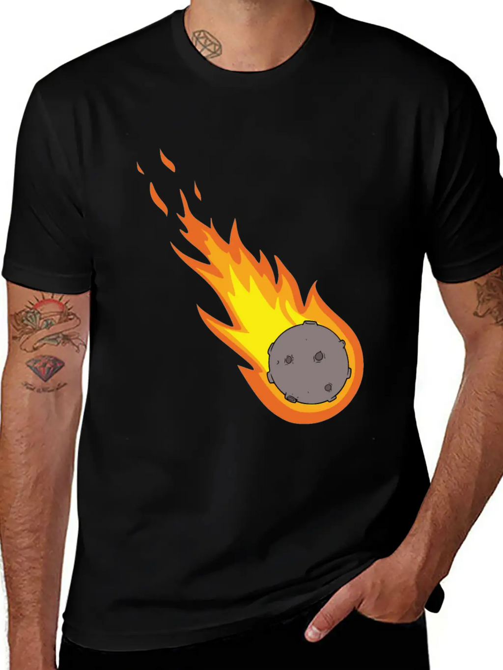 Flaming Meteor Comet Space Unisex Casual T-Shirt – Clean Design For Daily Comfort