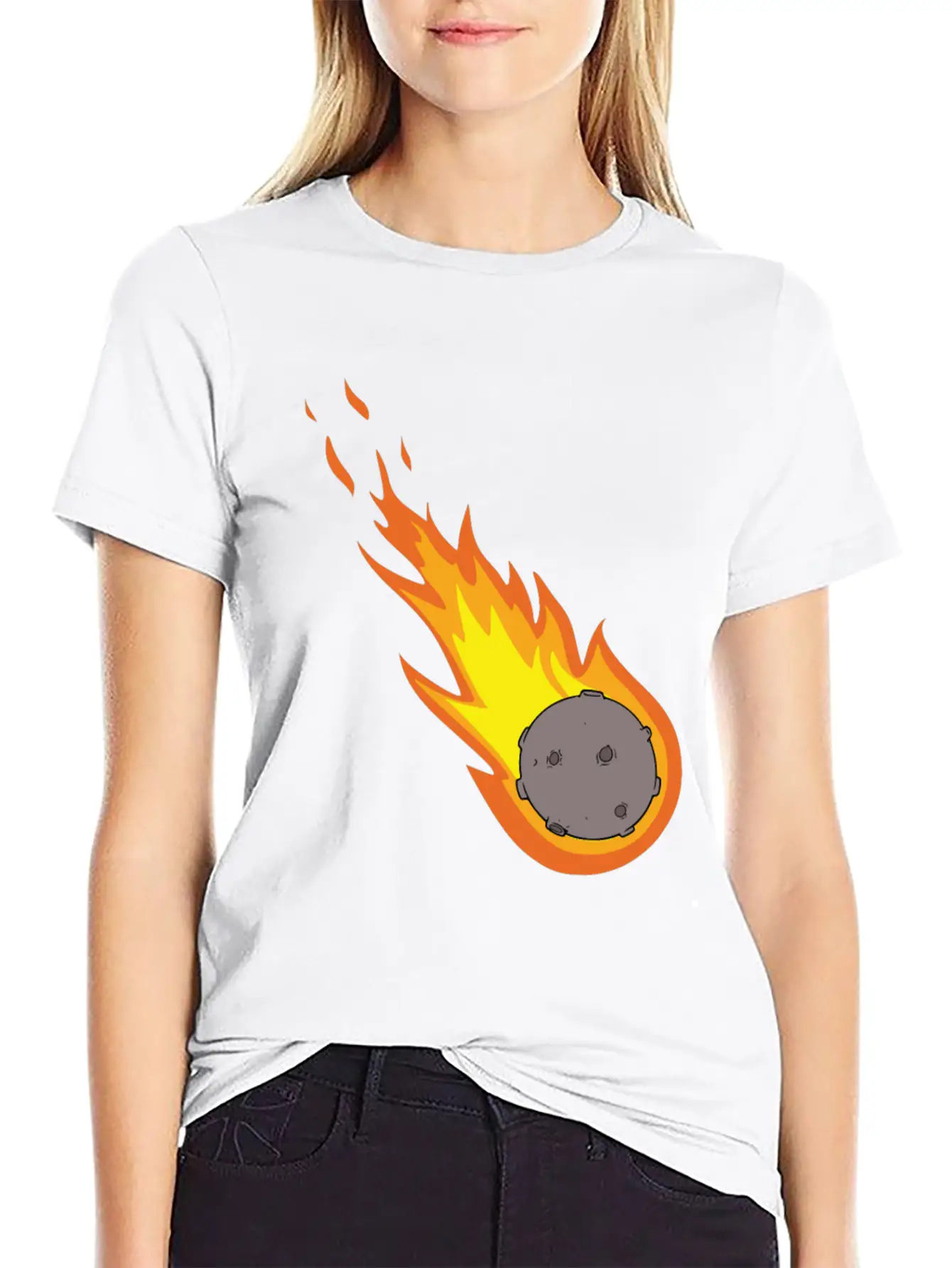 Flaming Meteor Comet Space Unisex Casual T-Shirt – Clean Design For Daily Comfort