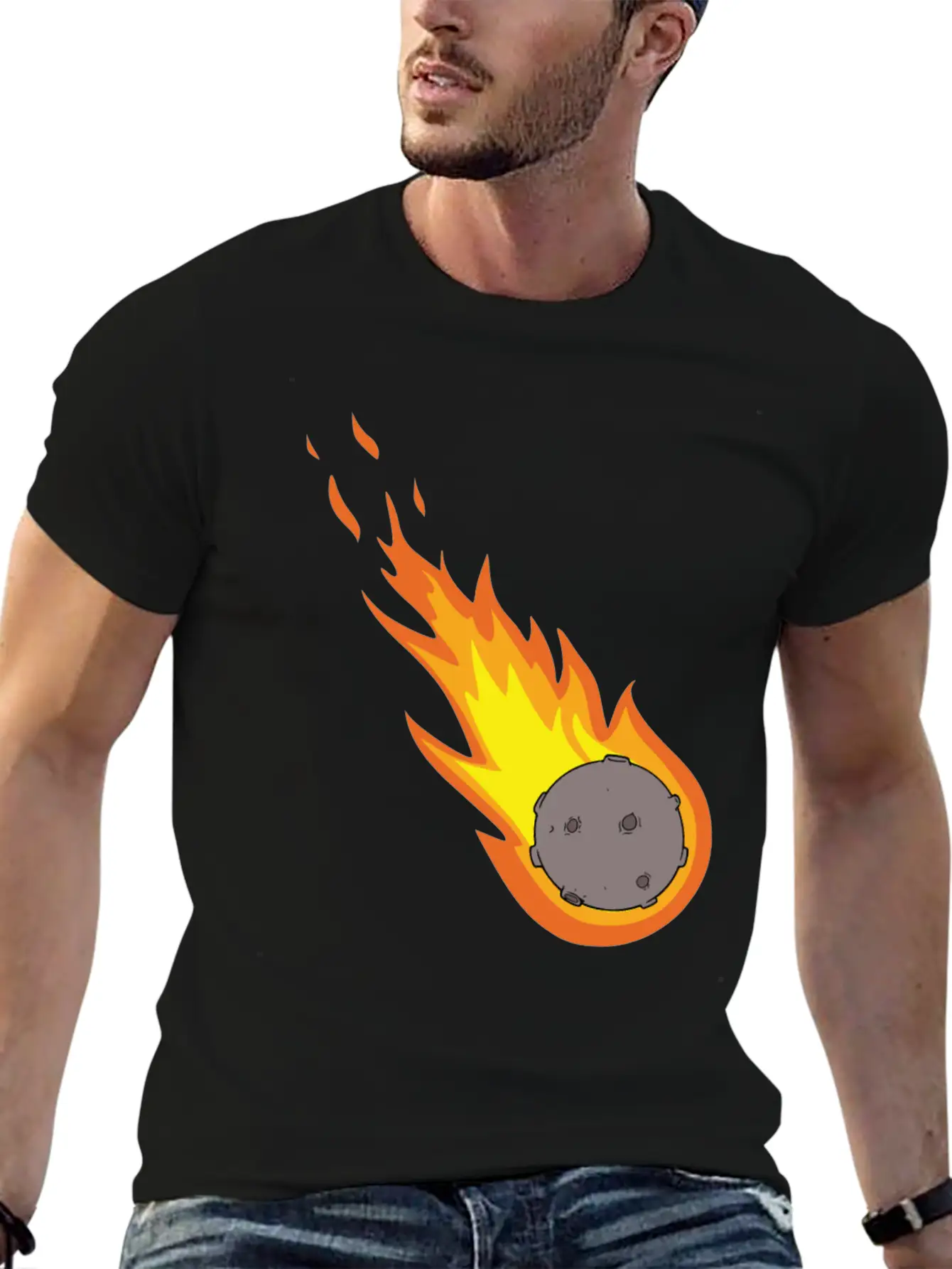 Flaming Meteor Comet Space Unisex Casual T-Shirt – Clean Design For Daily Comfort