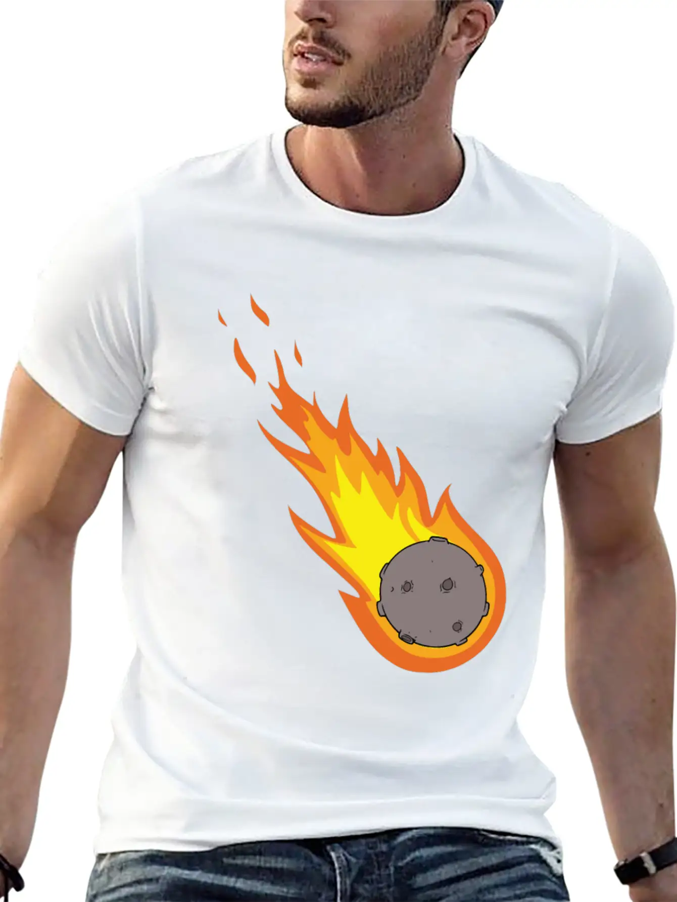 Flaming Meteor Comet Space Unisex Casual T-Shirt – Clean Design For Daily Comfort