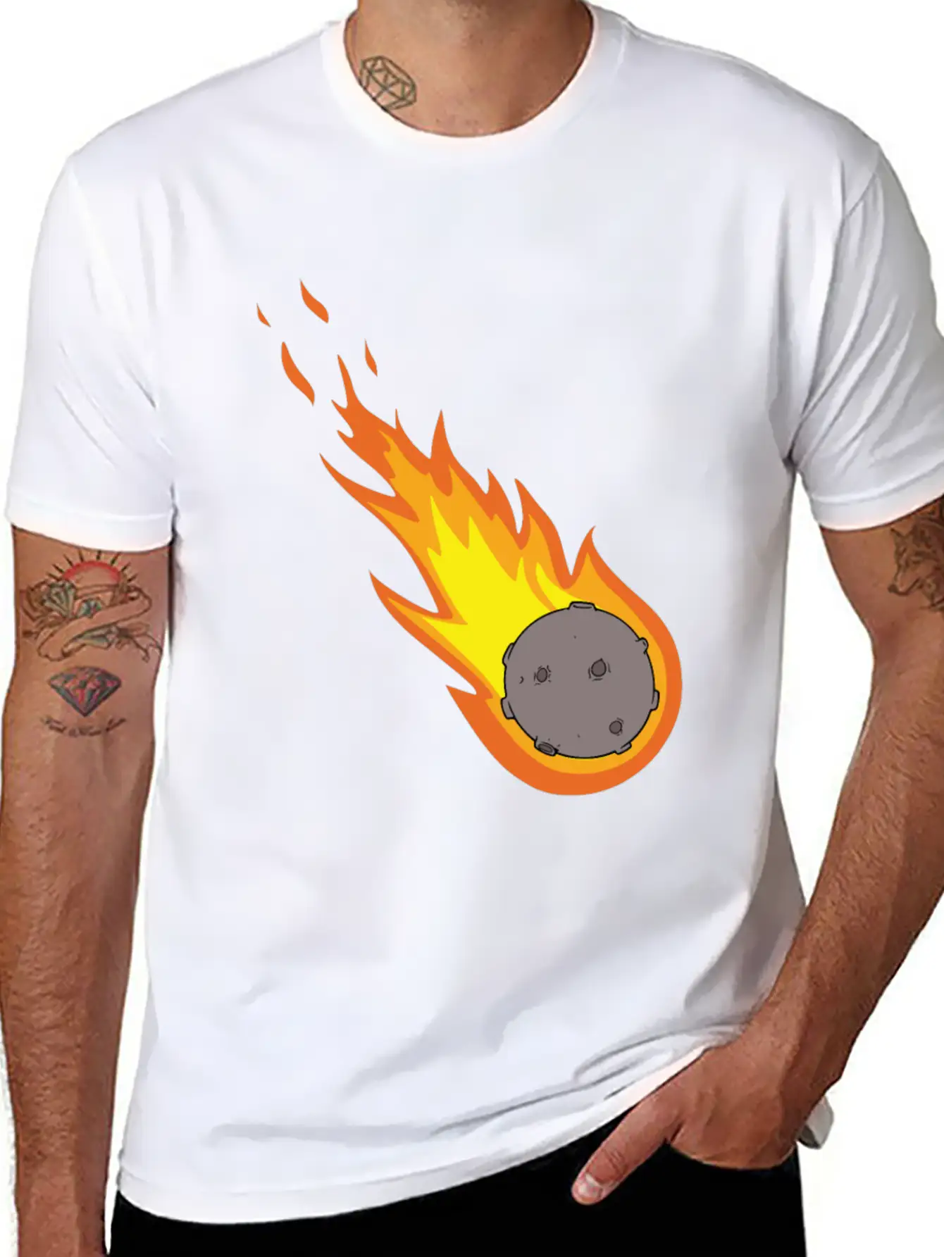 Flaming Meteor Comet Space Unisex Casual T-Shirt – Clean Design For Daily Comfort