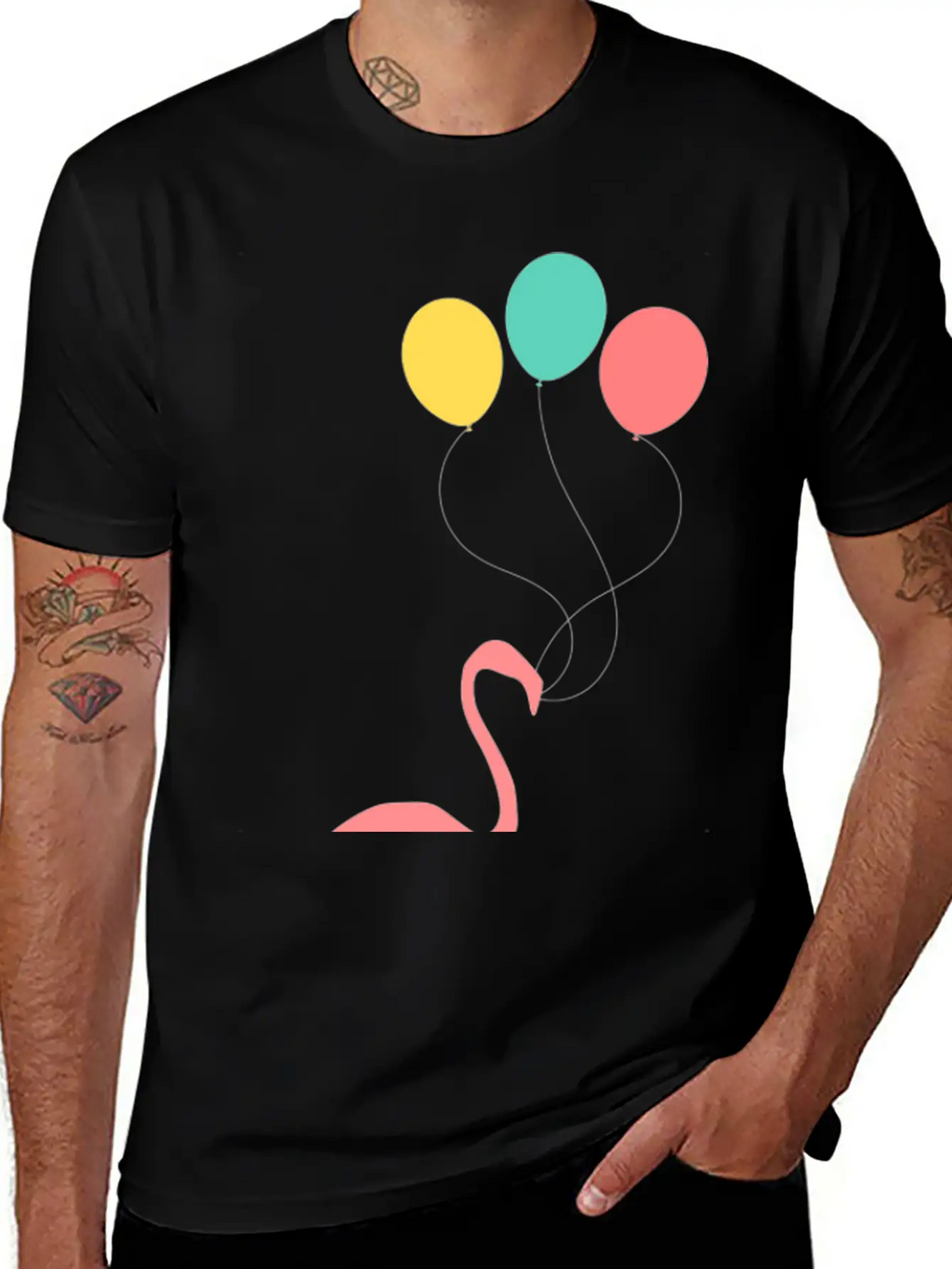 Flamingo With Balloons Essential Cotton Tee For Daily Outfits – Unisex Style