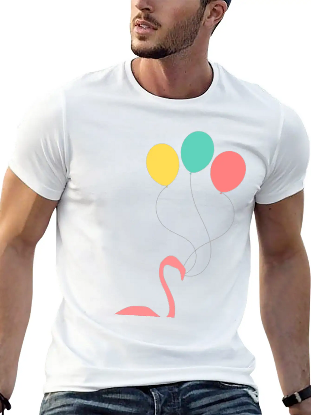 Flamingo With Balloons Essential Cotton Tee For Daily Outfits – Unisex Style