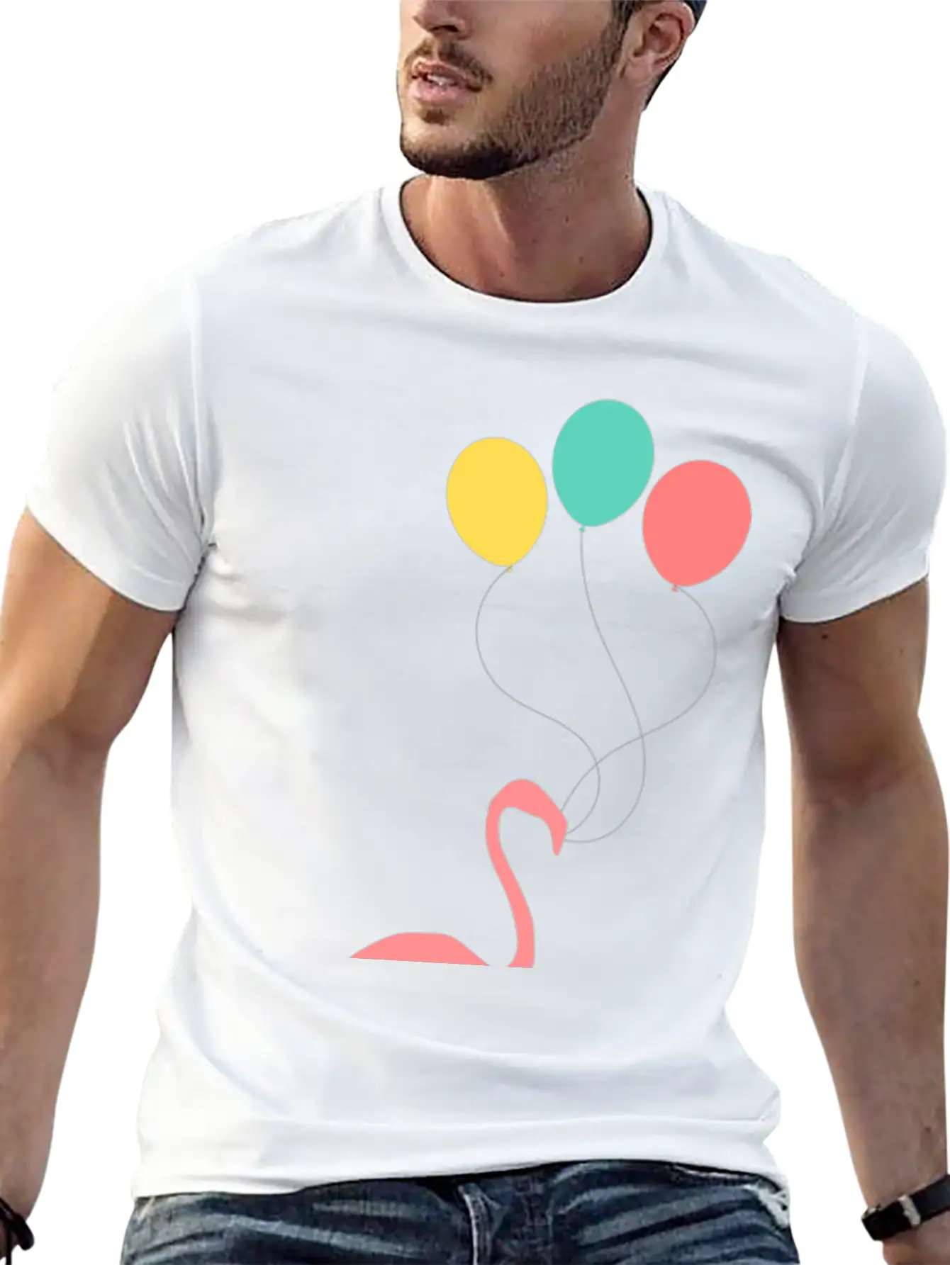 Flamingo With Balloons Essential Cotton Tee For Daily Outfits – Unisex Style