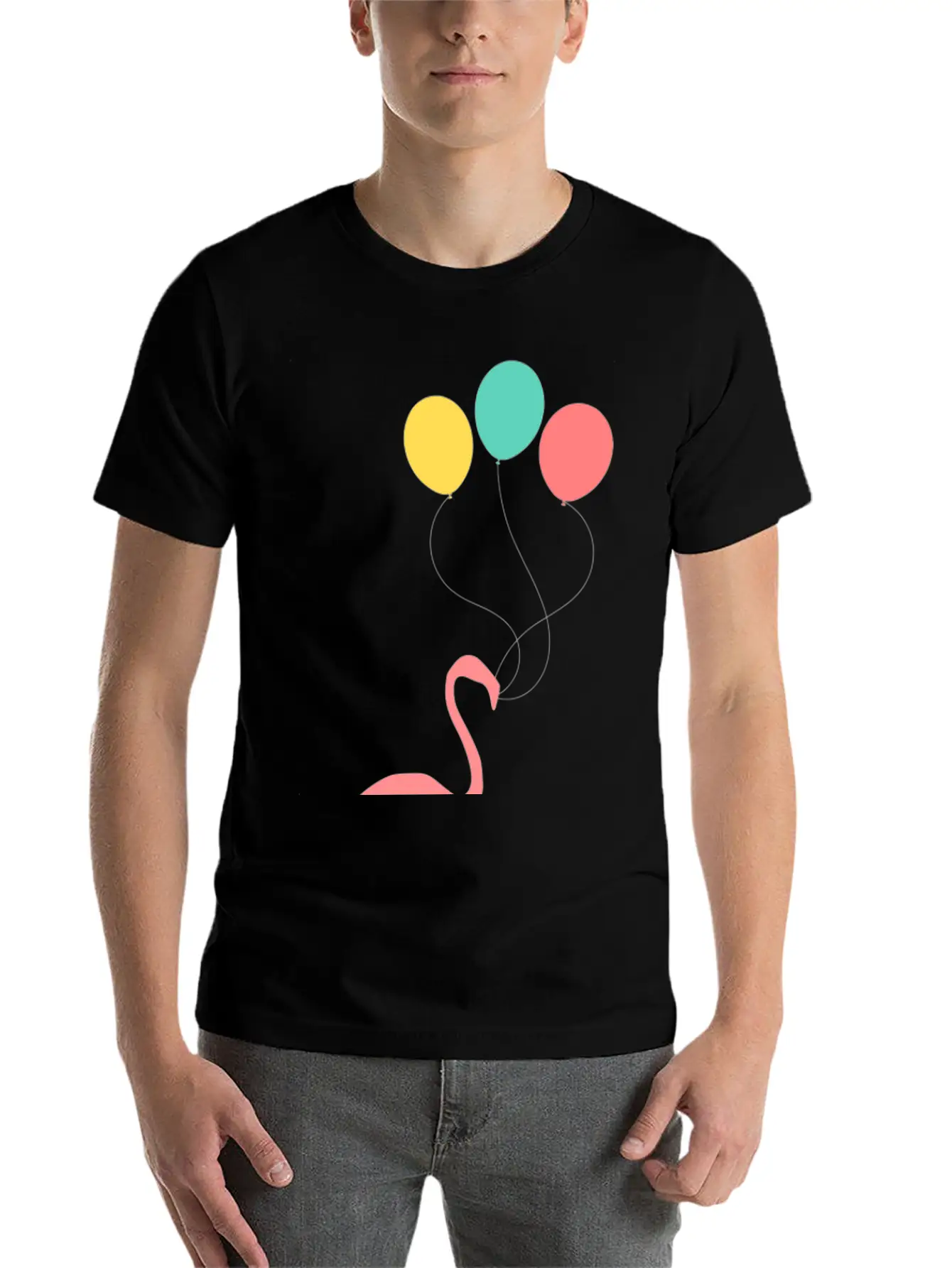 Flamingo With Balloons Essential Cotton Tee For Daily Outfits – Unisex Style