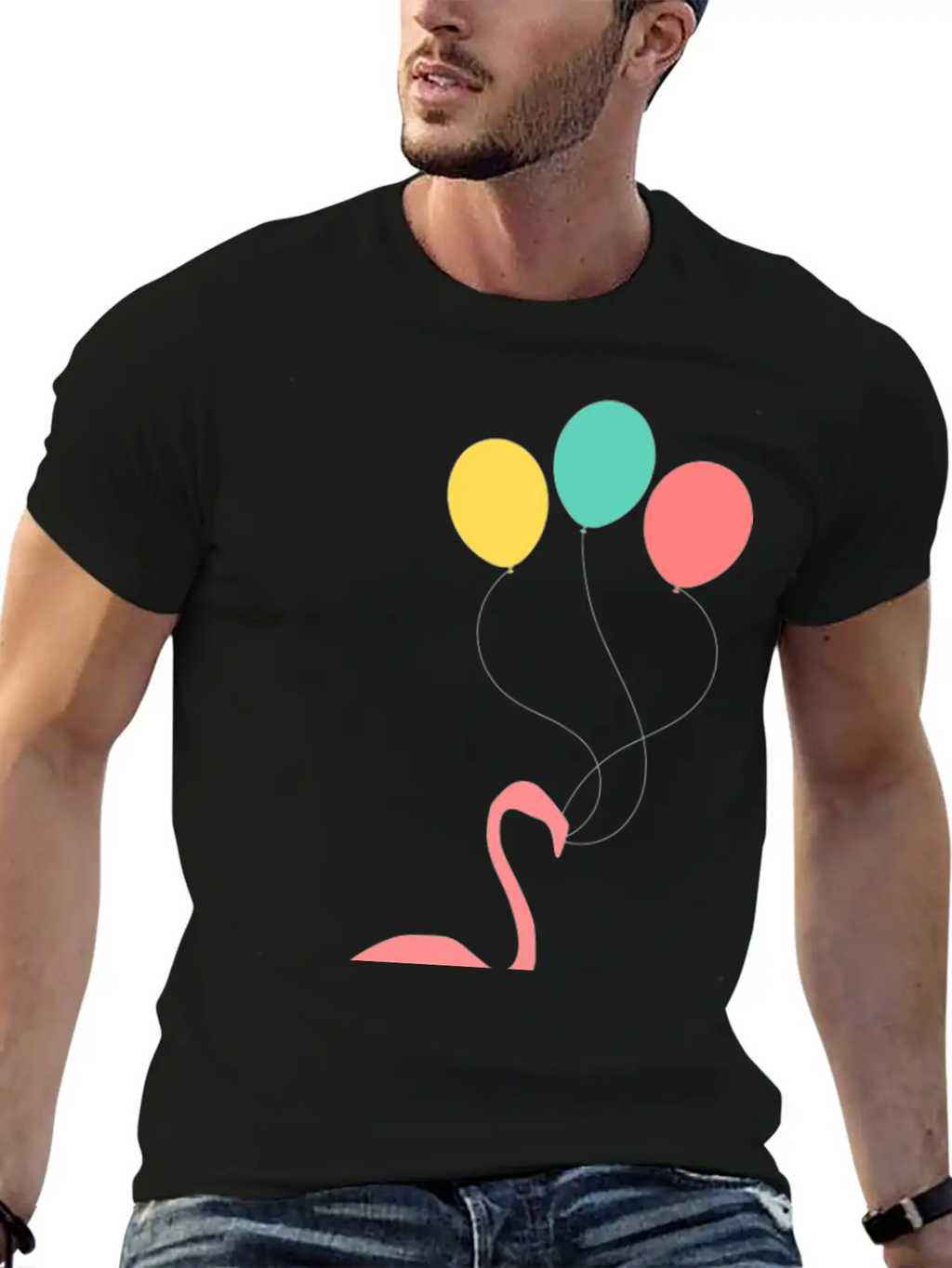 Flamingo With Balloons Essential Cotton Tee For Daily Outfits – Unisex Style