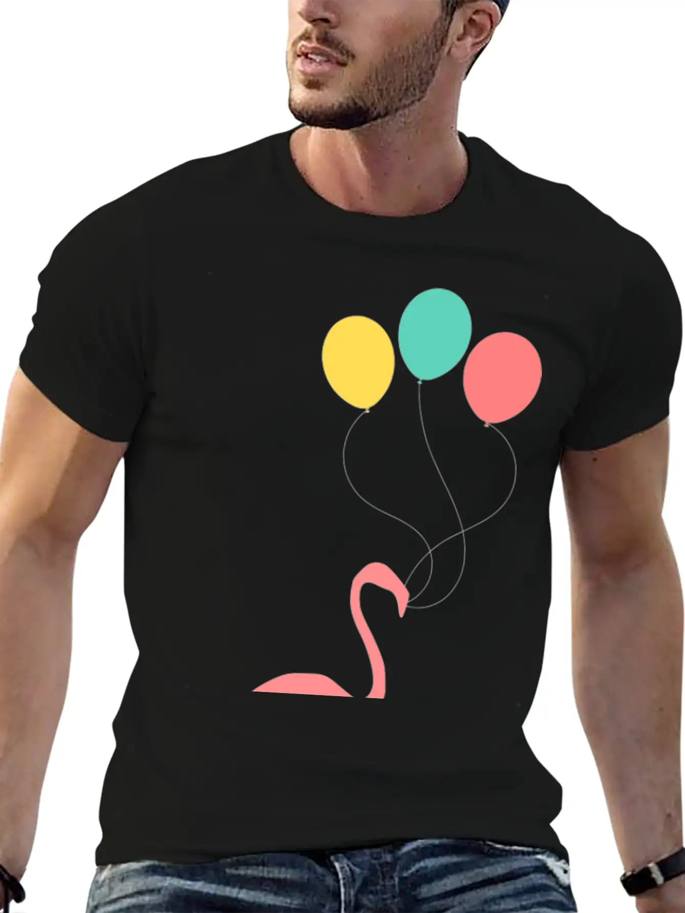 Flamingo With Balloons Essential Cotton Tee For Daily Outfits – Unisex Style