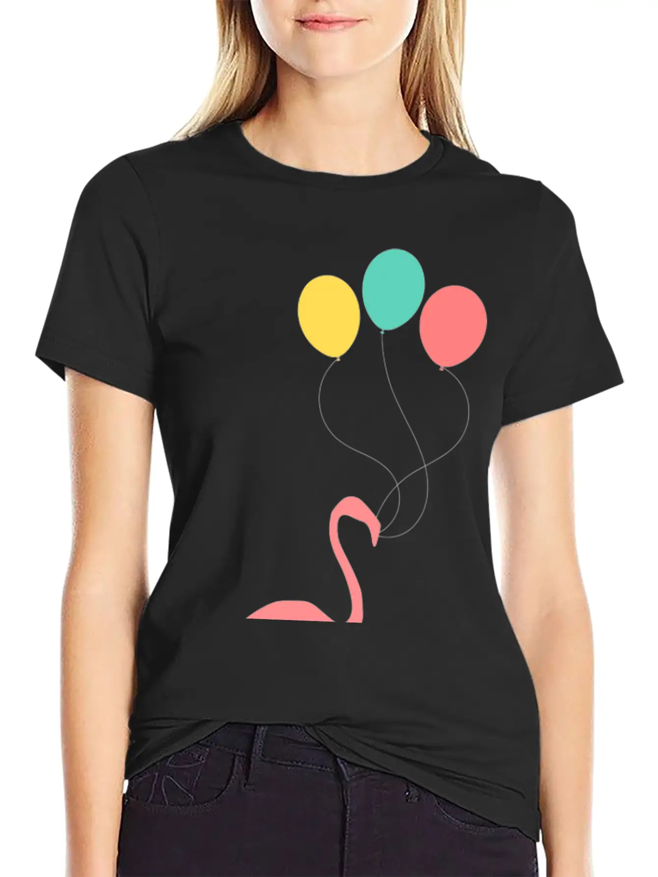 Flamingo With Balloons Essential Cotton Tee For Daily Outfits – Unisex Style