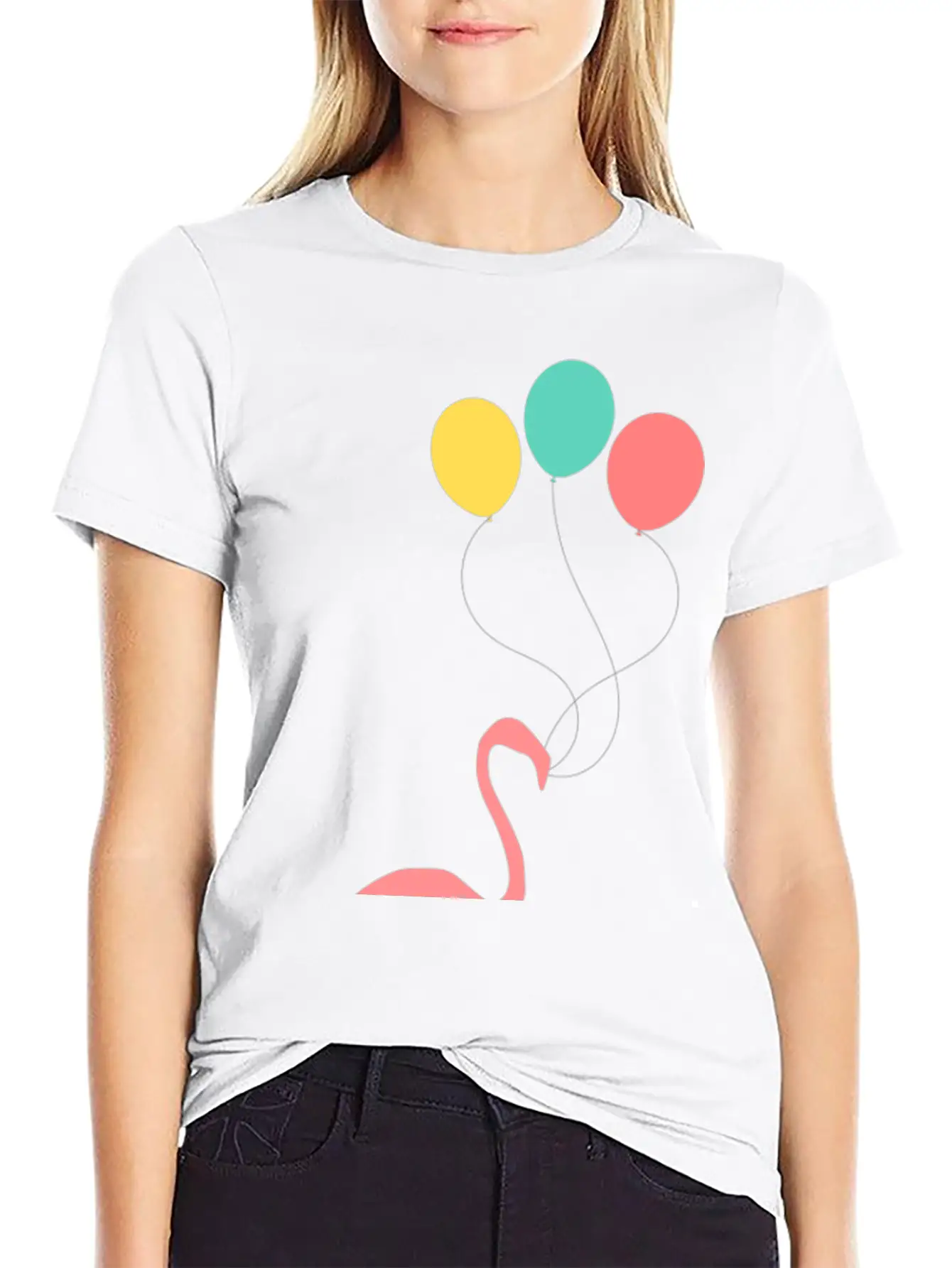Flamingo With Balloons Essential Cotton Tee For Daily Outfits – Unisex Style