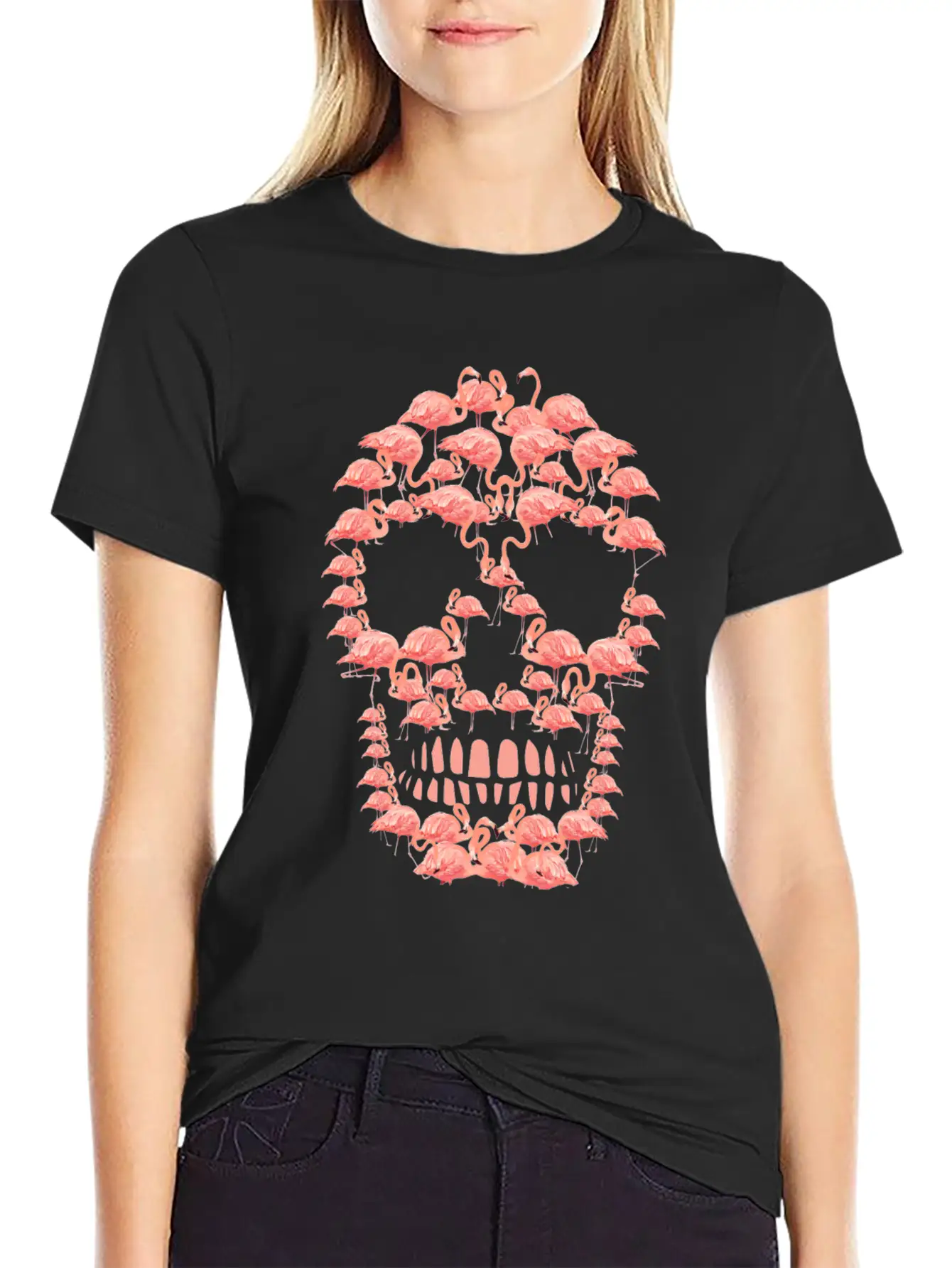 Flamingos Skull Creepy Flamingos Flock Of Birds Timeless Short Sleeve Tee – Comfy And Minimalist Design