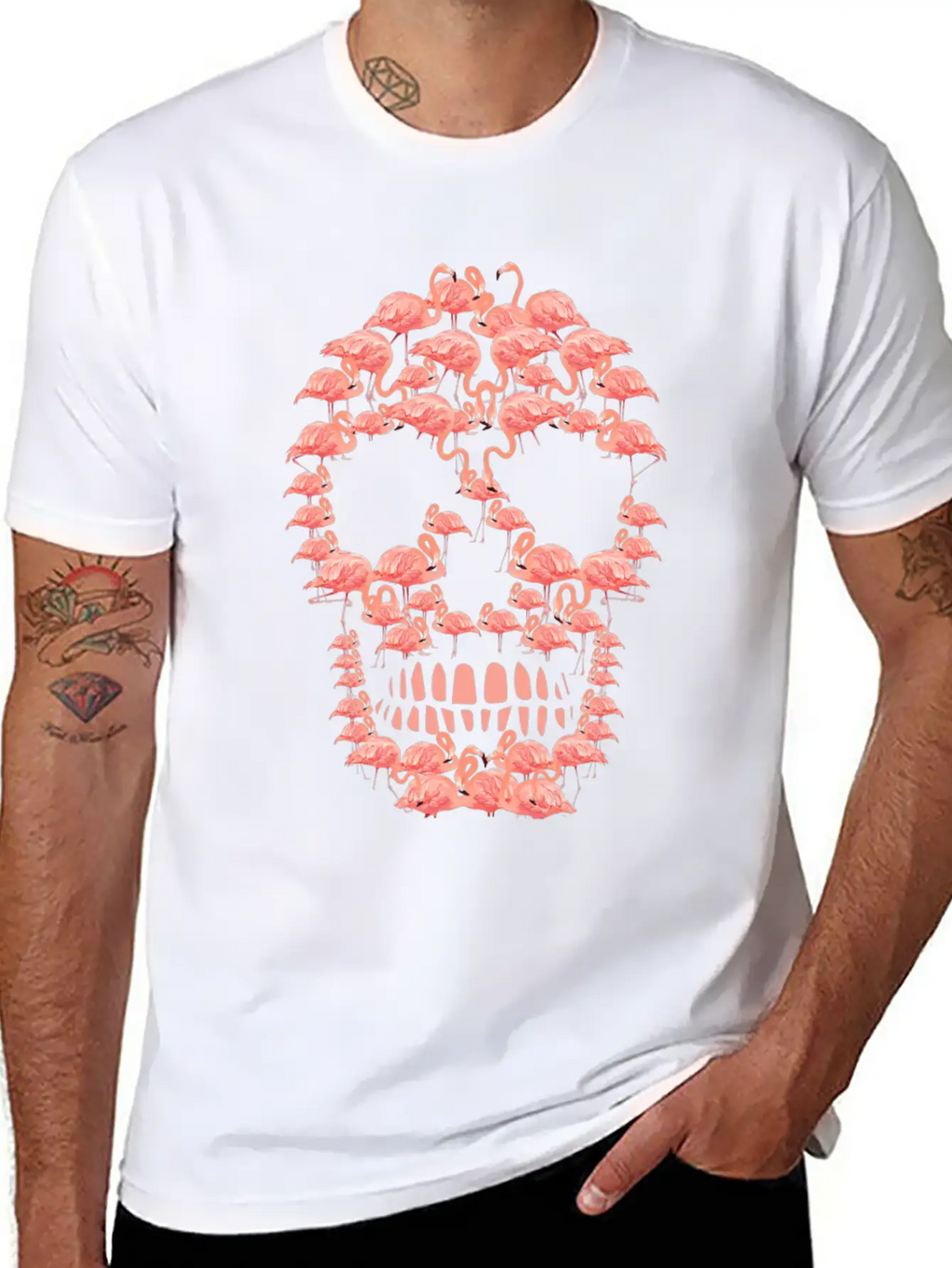 Flamingos Skull Creepy Flamingos Flock Of Birds Timeless Short Sleeve Tee – Comfy And Minimalist Design
