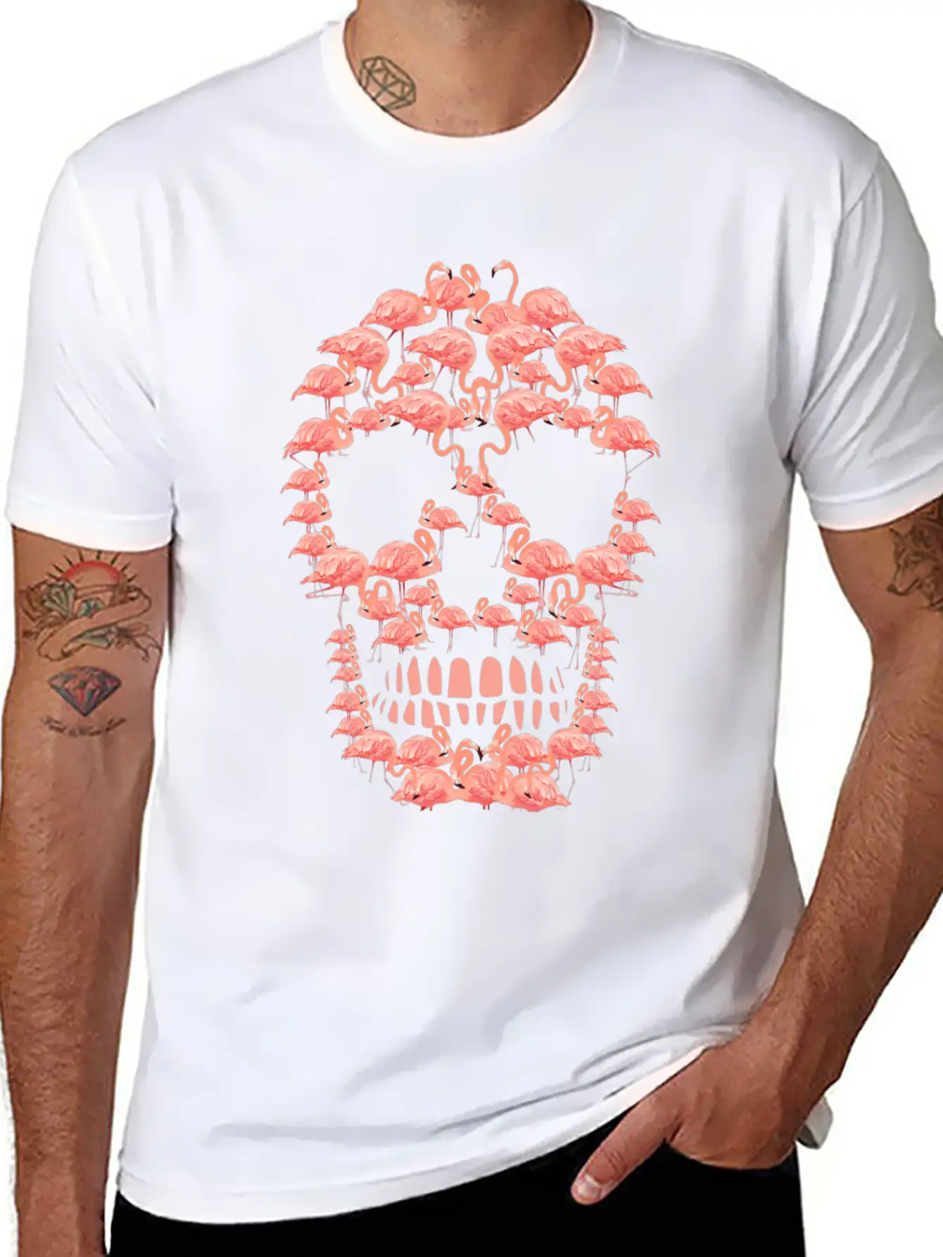 Flamingos Skull Creepy Flamingos Flock Of Birds Timeless Short Sleeve Tee – Comfy And Minimalist Design