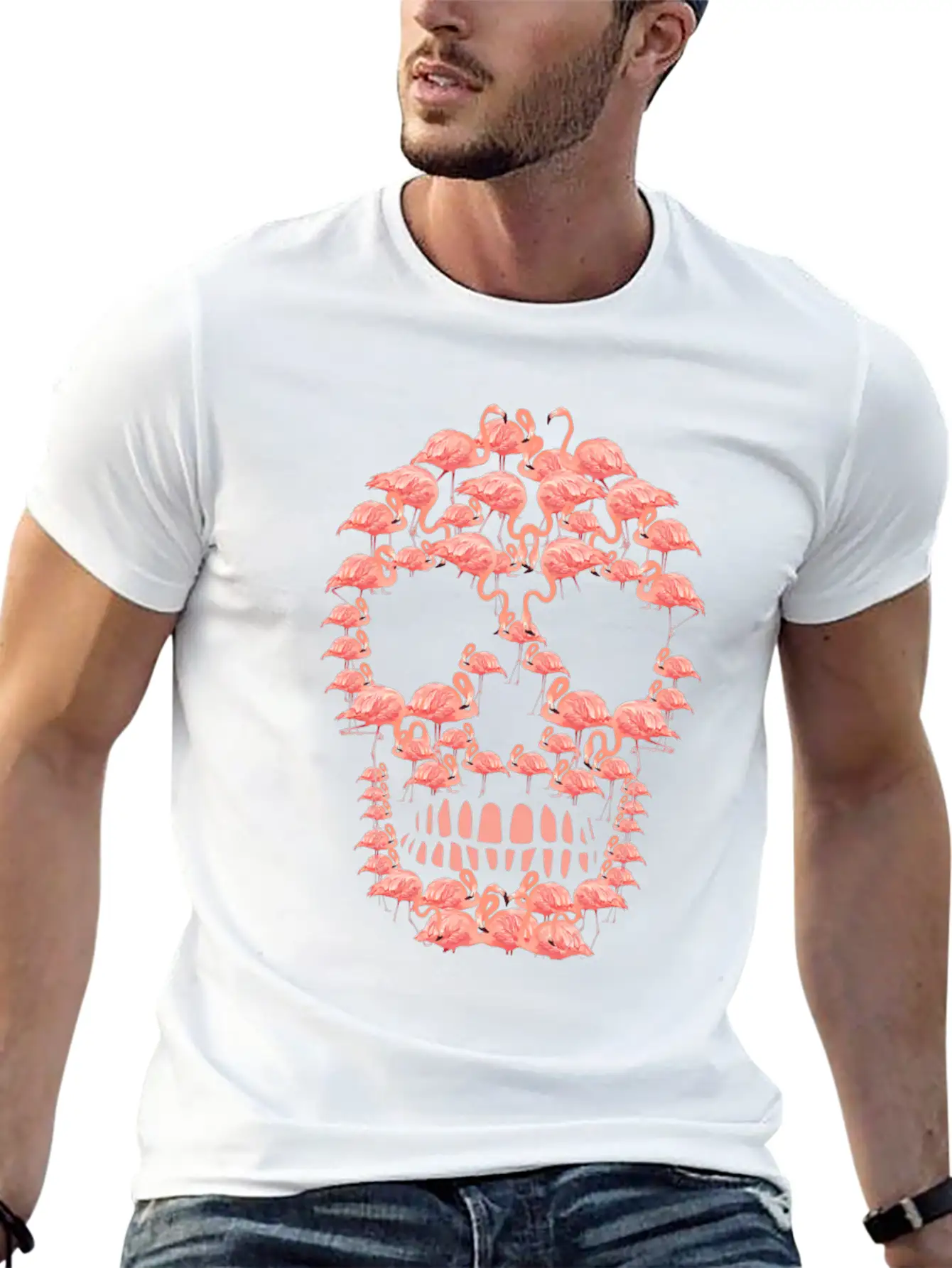 Flamingos Skull Creepy Flamingos Flock Of Birds Timeless Short Sleeve Tee – Comfy And Minimalist Design