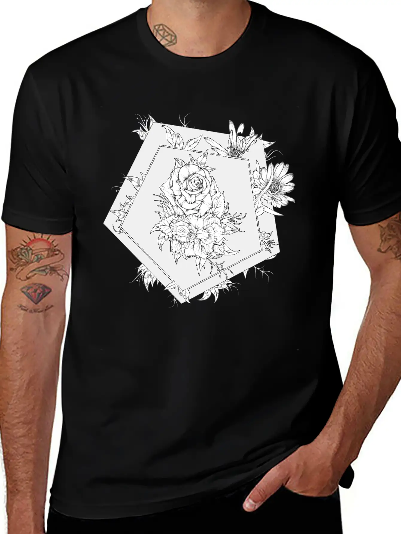 Floral Black And White Unisex Casual T-Shirt – Clean Design For Daily Comfort
