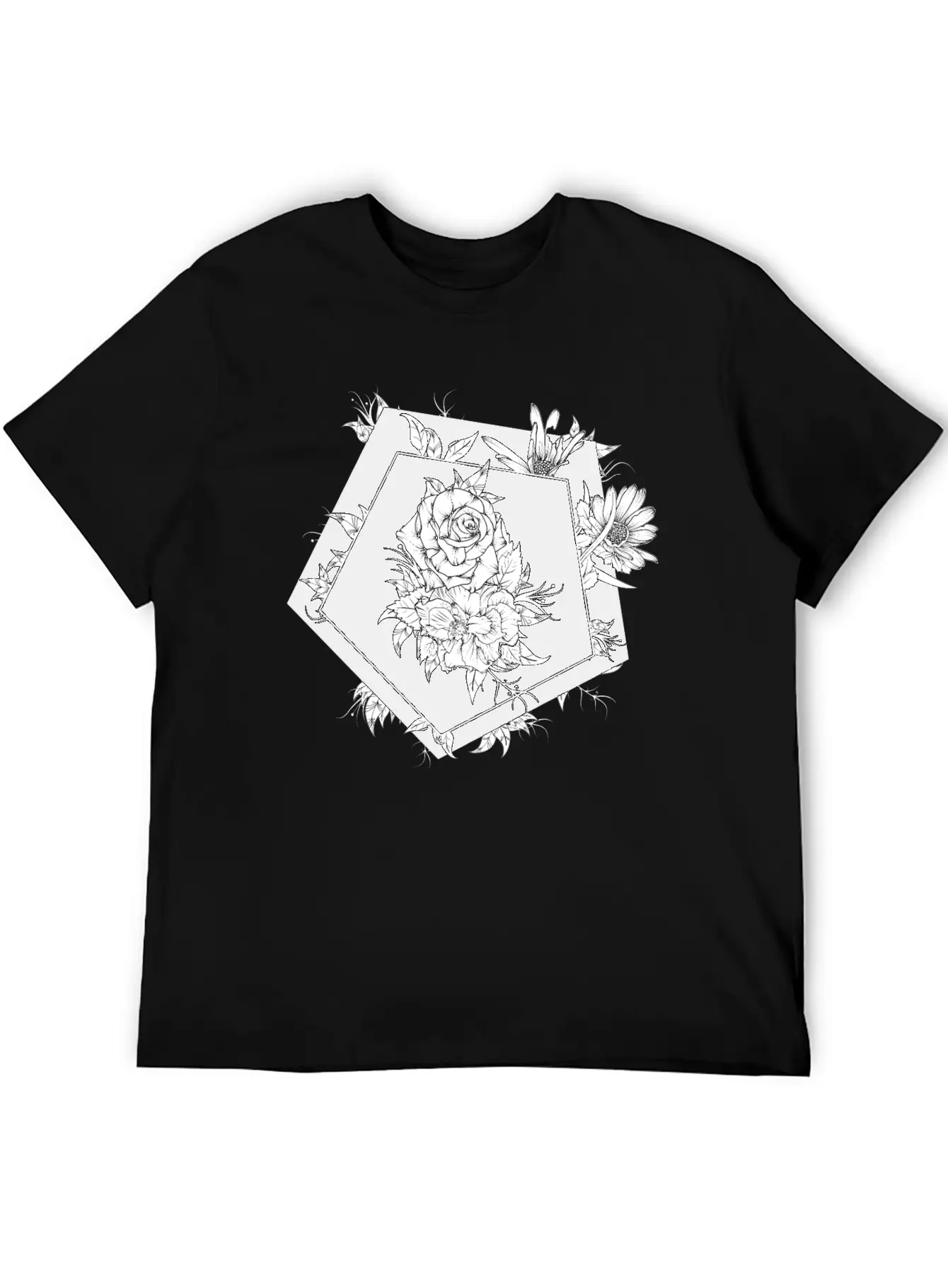 Floral Black And White Unisex Casual T-Shirt – Clean Design For Daily Comfort