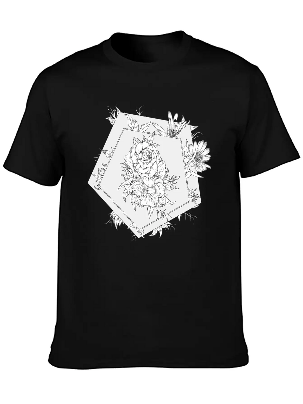 Floral Black And White Unisex Casual T-Shirt – Clean Design For Daily Comfort