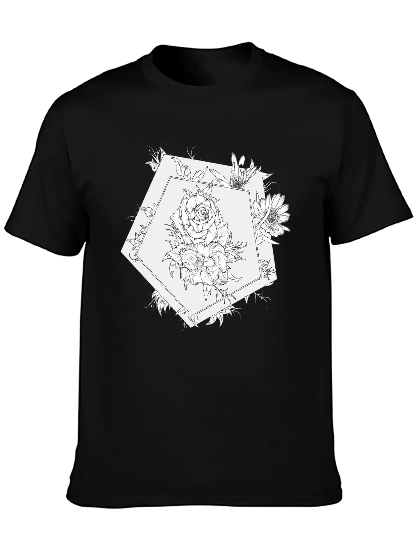 Floral Black And White Unisex Casual T-Shirt – Clean Design For Daily Comfort