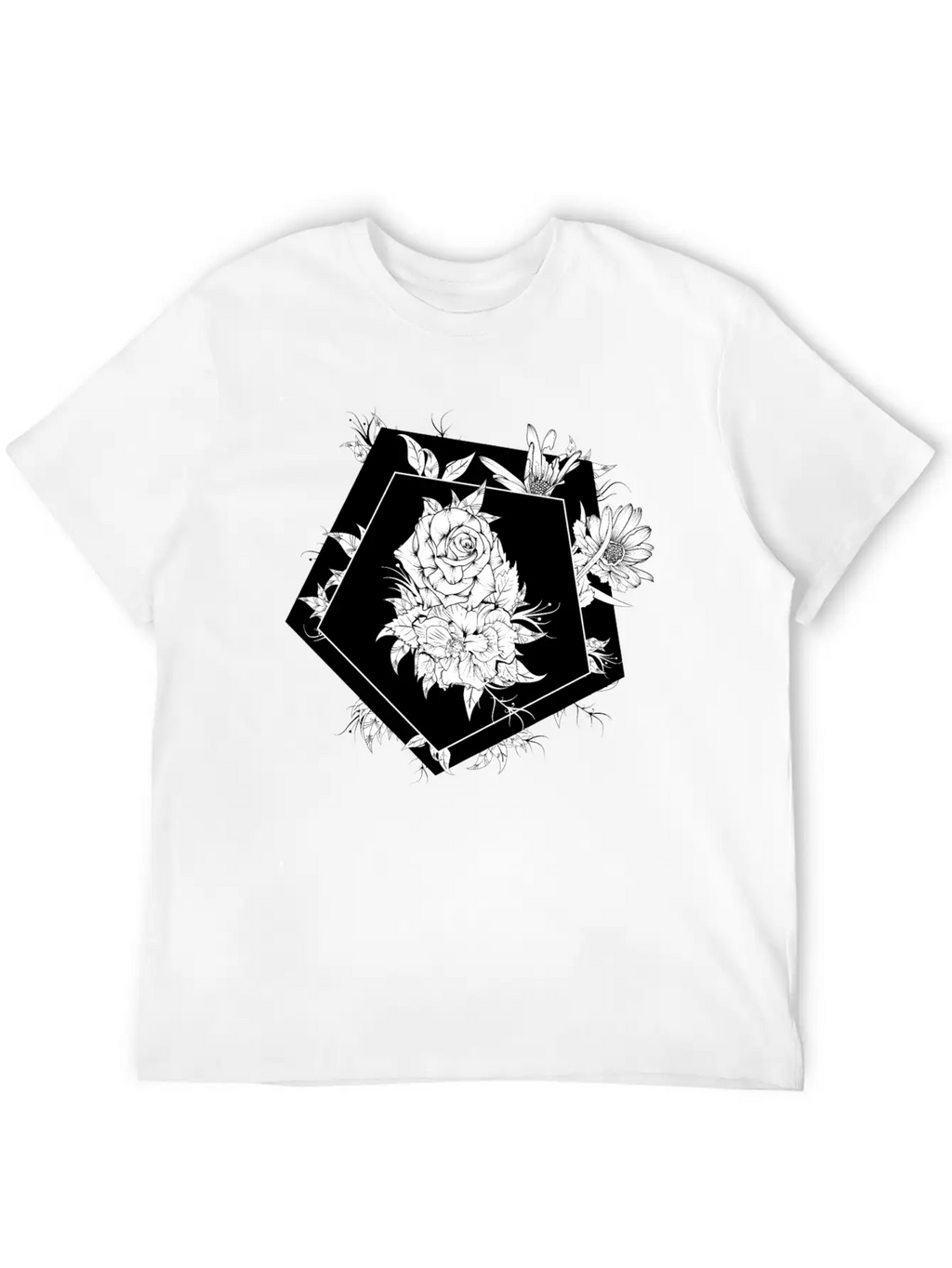 Floral Black And White Unisex Casual T-Shirt – Clean Design For Daily Comfort