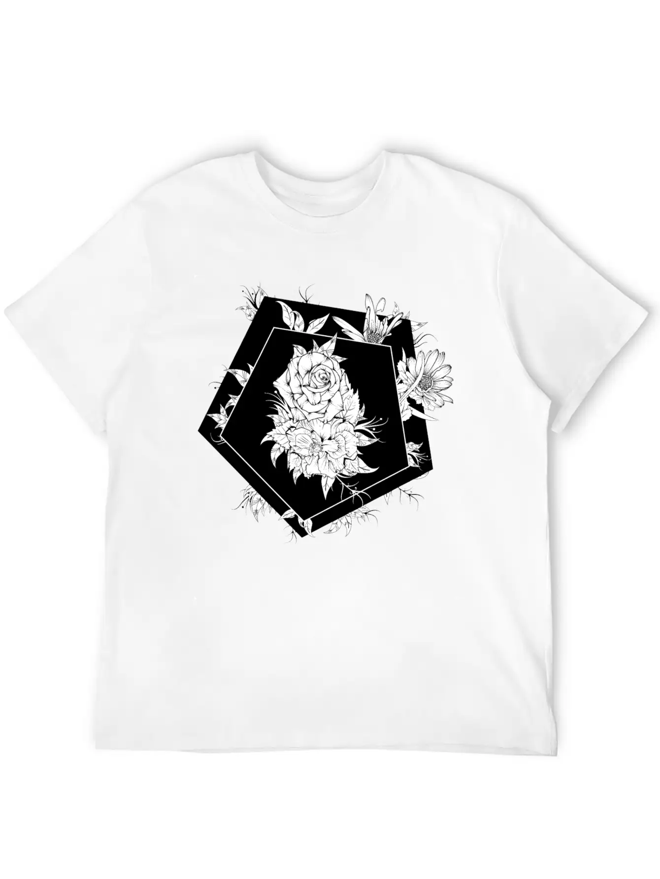 Floral Black And White Unisex Casual T-Shirt – Clean Design For Daily Comfort
