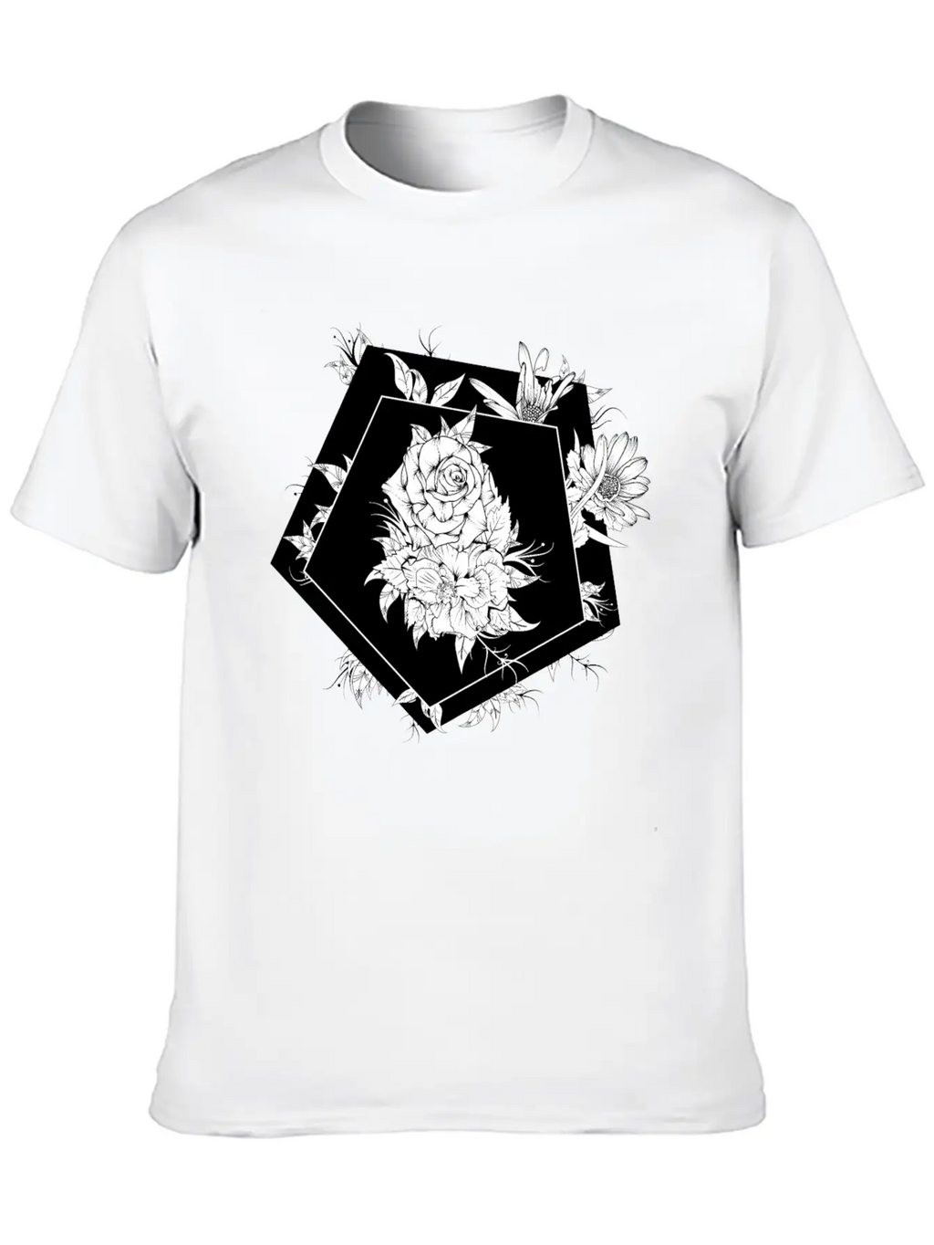 Floral Black And White Unisex Casual T-Shirt – Clean Design For Daily Comfort