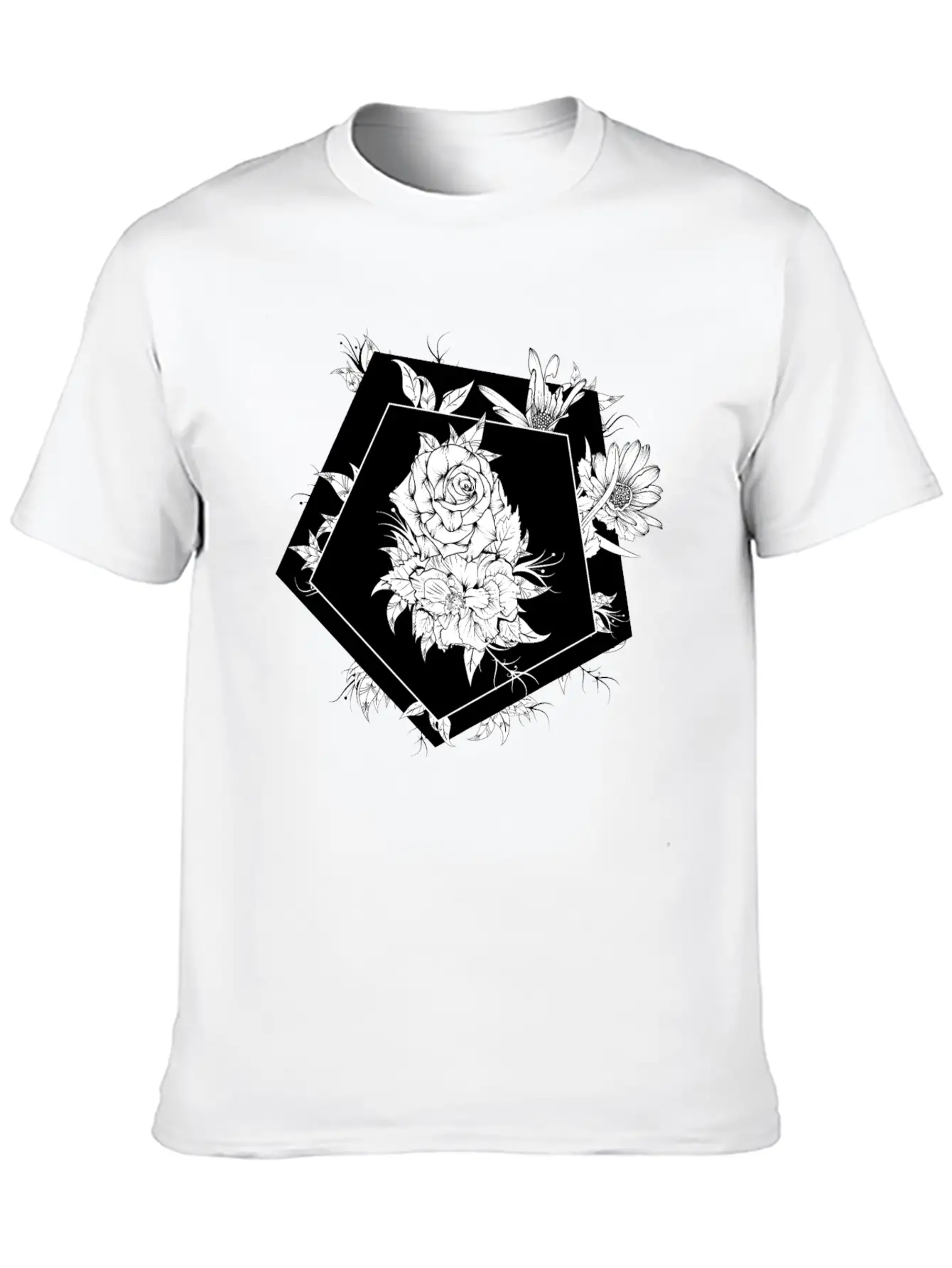 Floral Black And White Unisex Casual T-Shirt – Clean Design For Daily Comfort