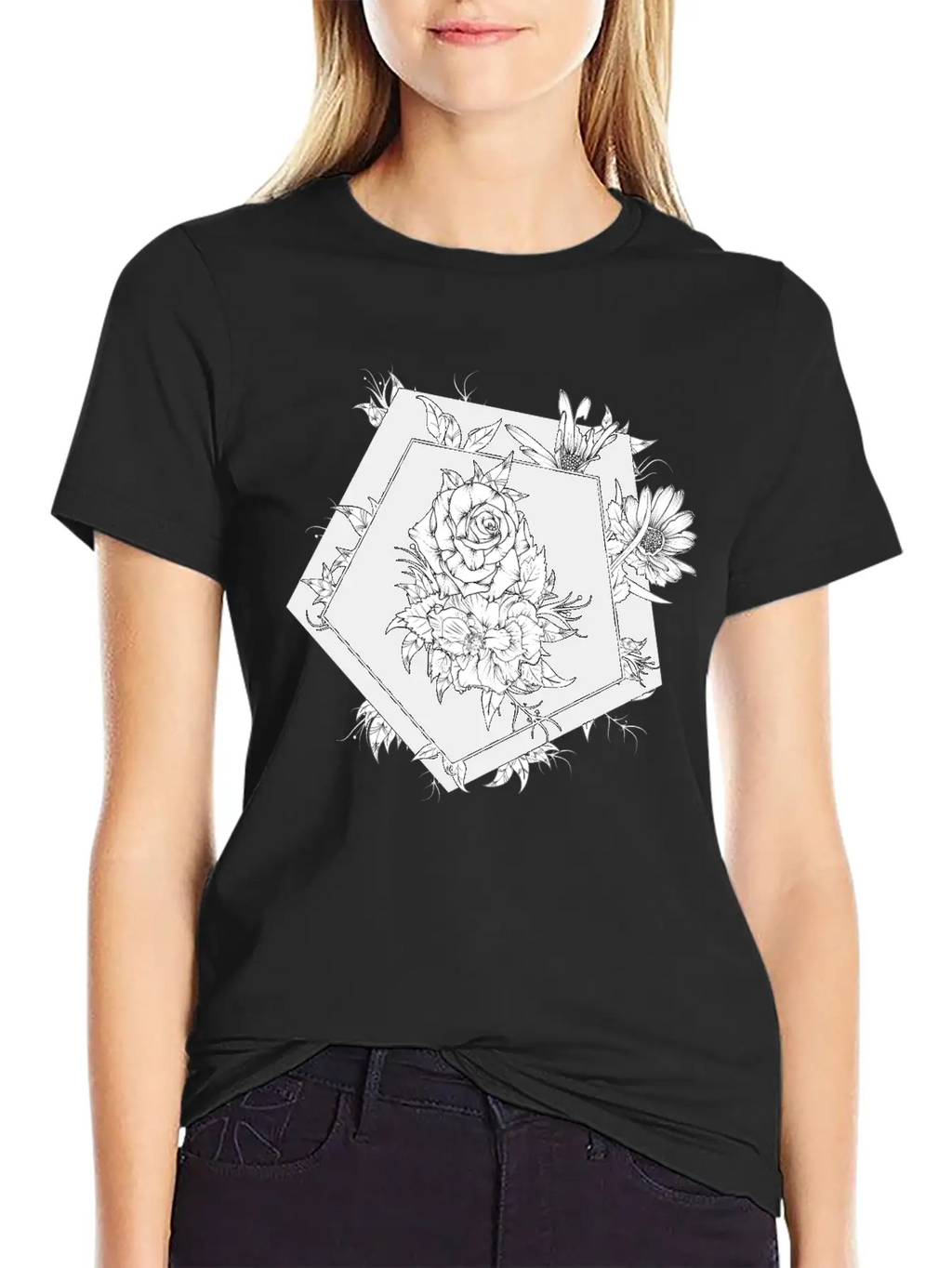 Floral Black And White Unisex Casual T-Shirt – Clean Design For Daily Comfort