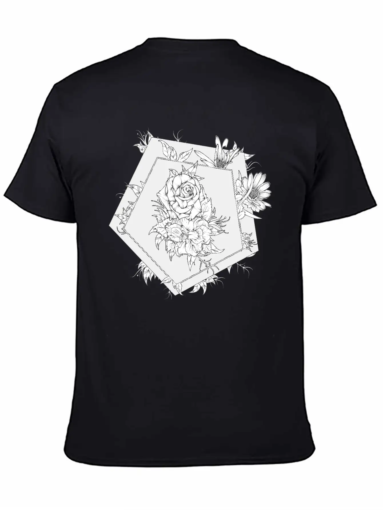 Floral Black And White Unisex Casual T-Shirt – Clean Design For Daily Comfort