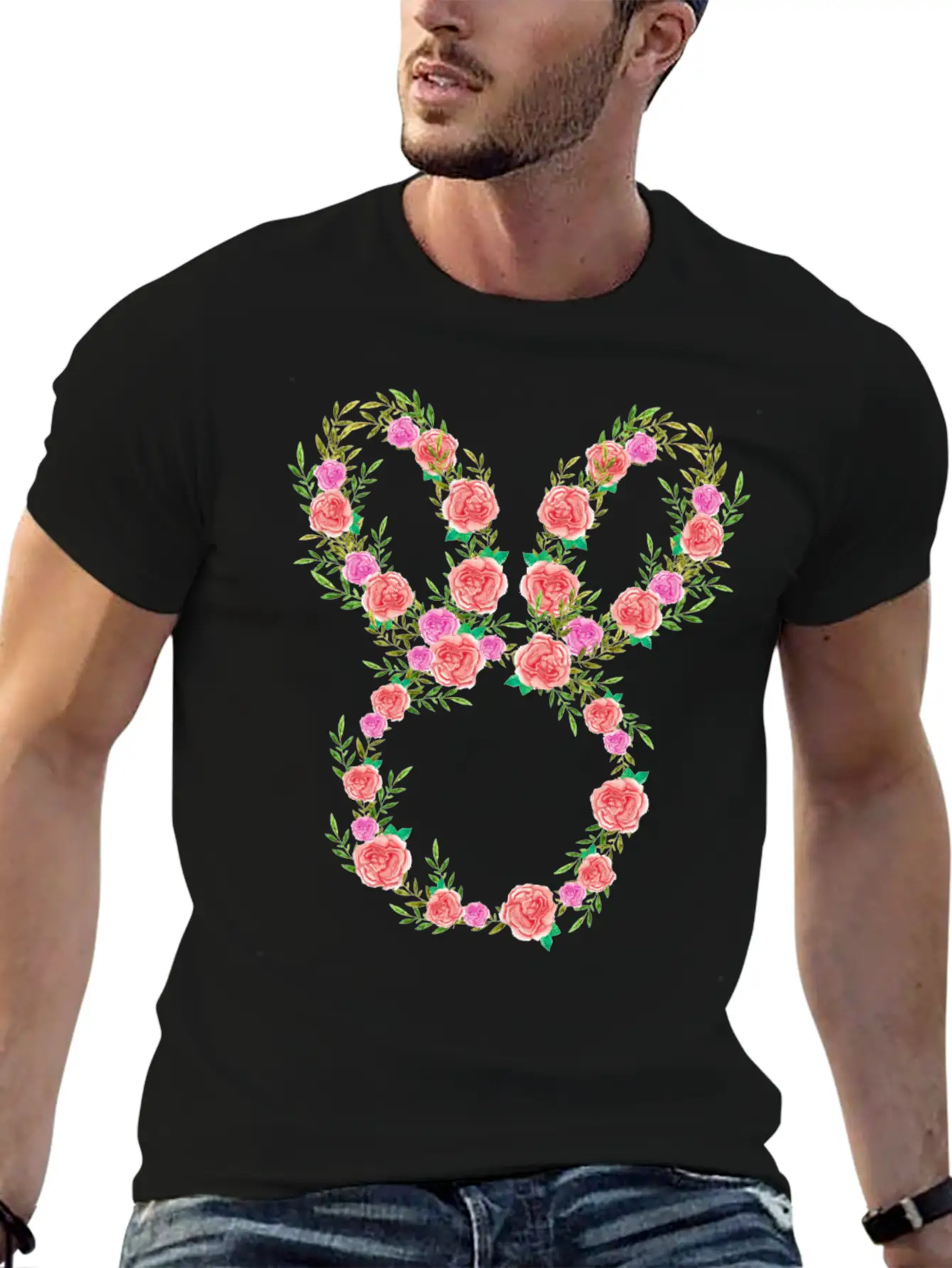 Floral Bunny Essential Cotton Tee For Daily Outfits – Unisex Style