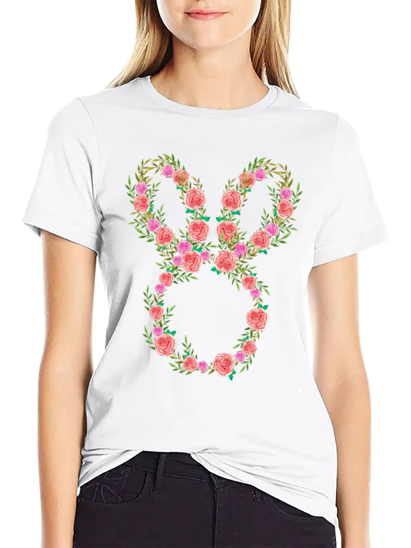 Floral Bunny Essential Cotton Tee For Daily Outfits – Unisex Style